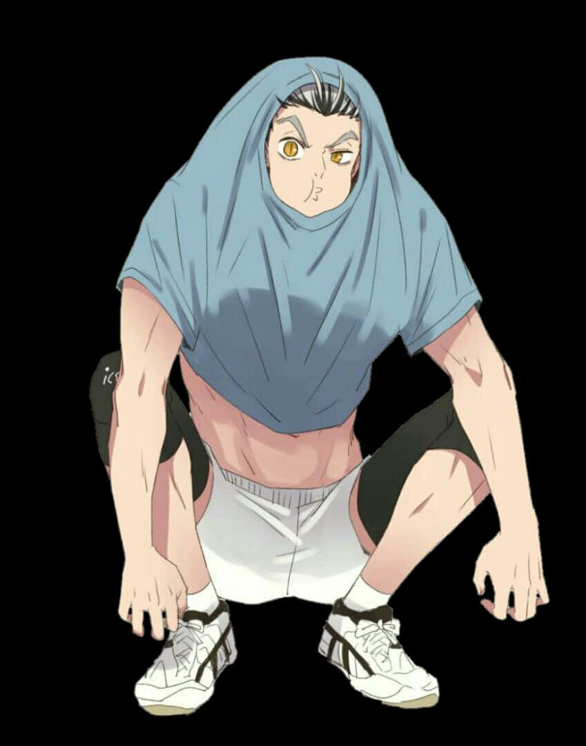 Ktar Bokuto, blue hoodie, crouching, SD Phone Wallpaper