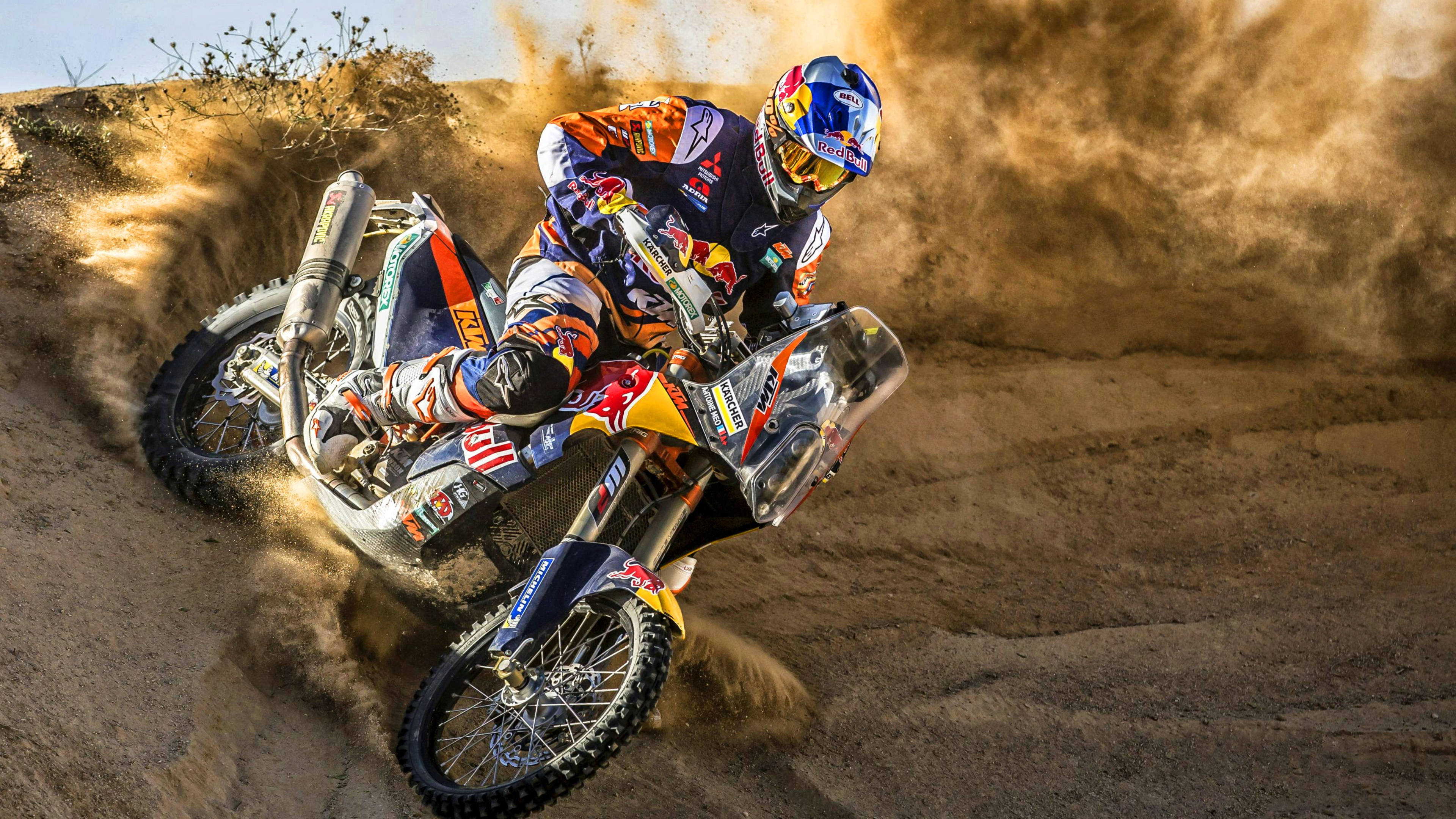 KTM Bike, motocross rider, dirt track, 4K Desktop Wallpaper