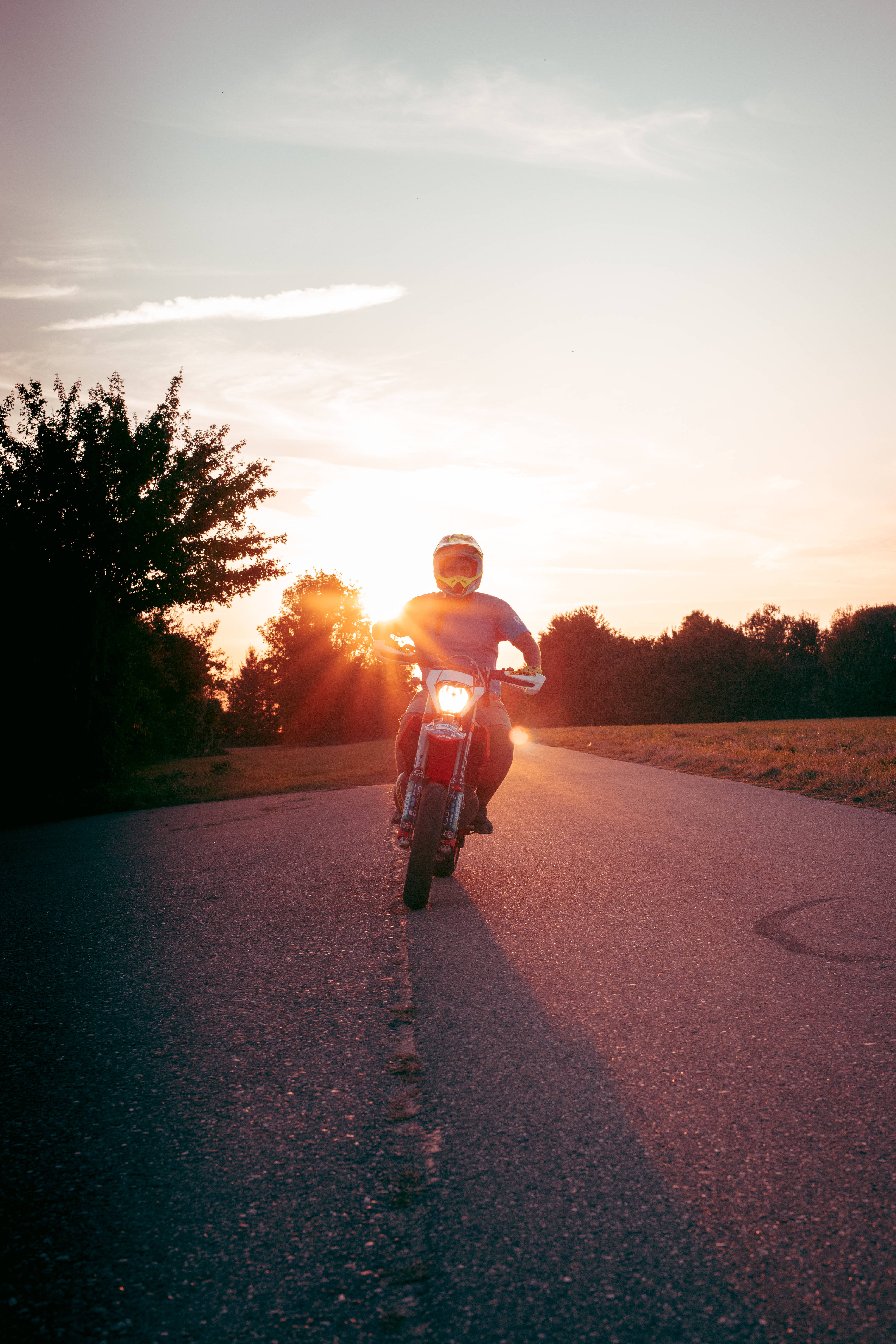 KTM Bike, sunset, rural road, 5K Phone Wallpaper