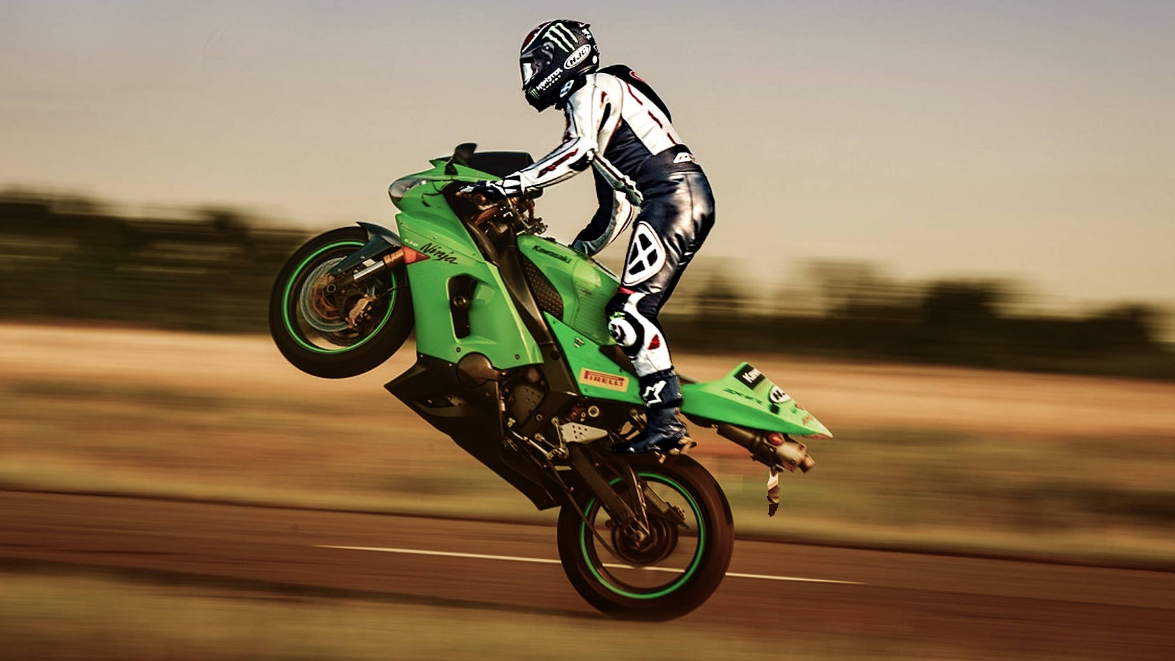 Green KTM, 4K Bike Stunt, vibrant green motorcycle, 4K Desktop Wallpaper