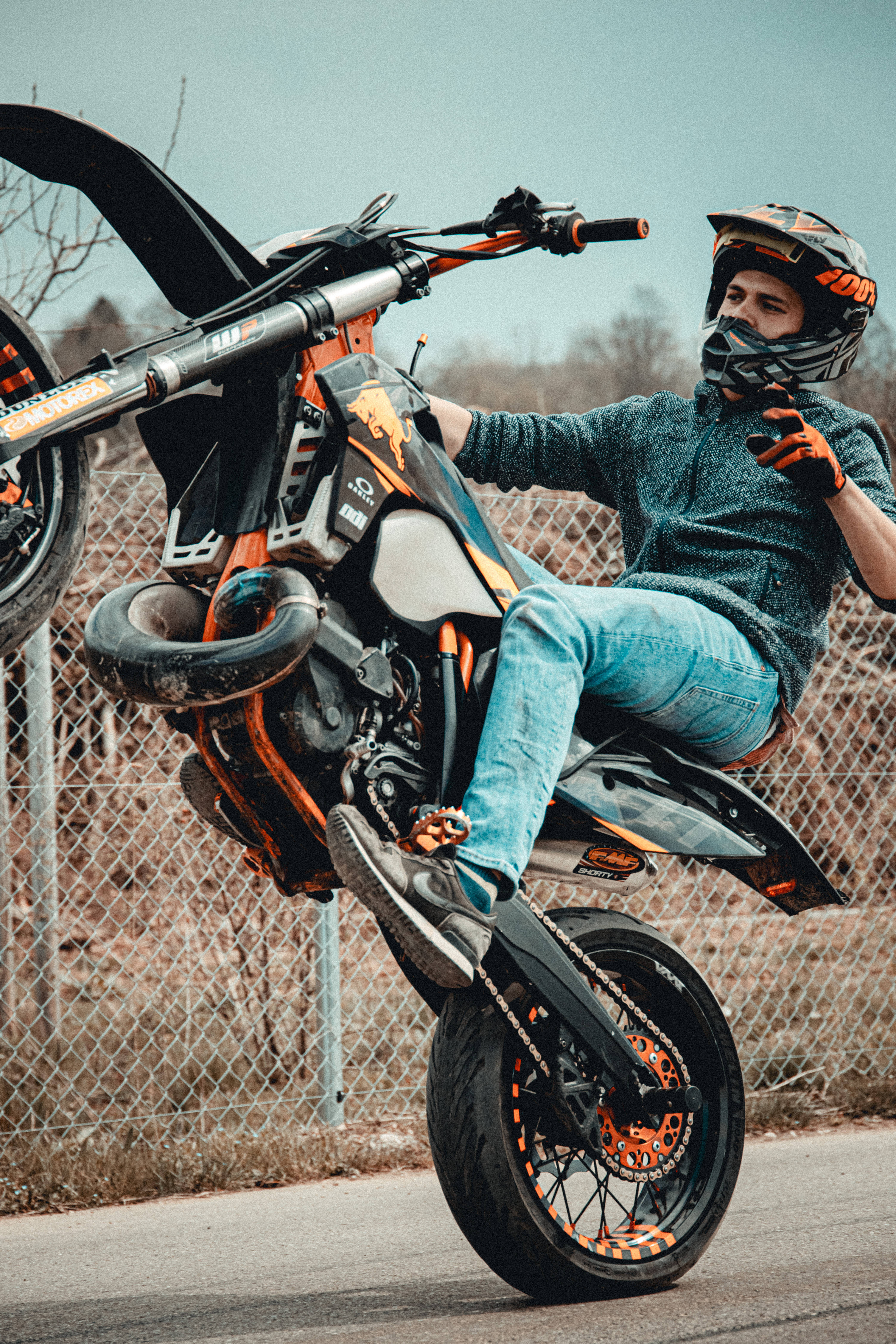 KTM Bike, wheelie, motocross bike, 5K Phone Wallpaper