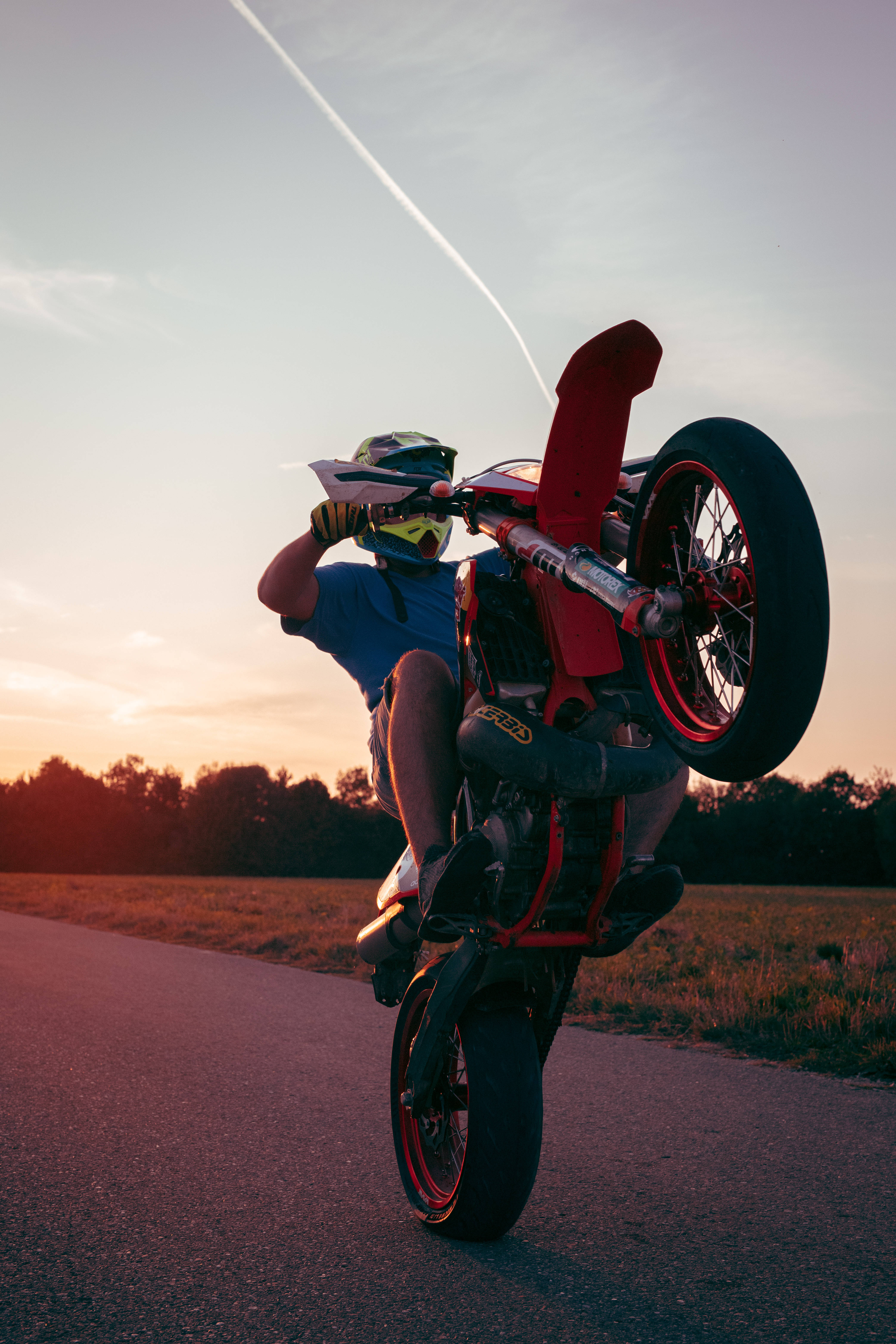 KTM, wheelie, red dirt bike, 5K Phone Wallpaper