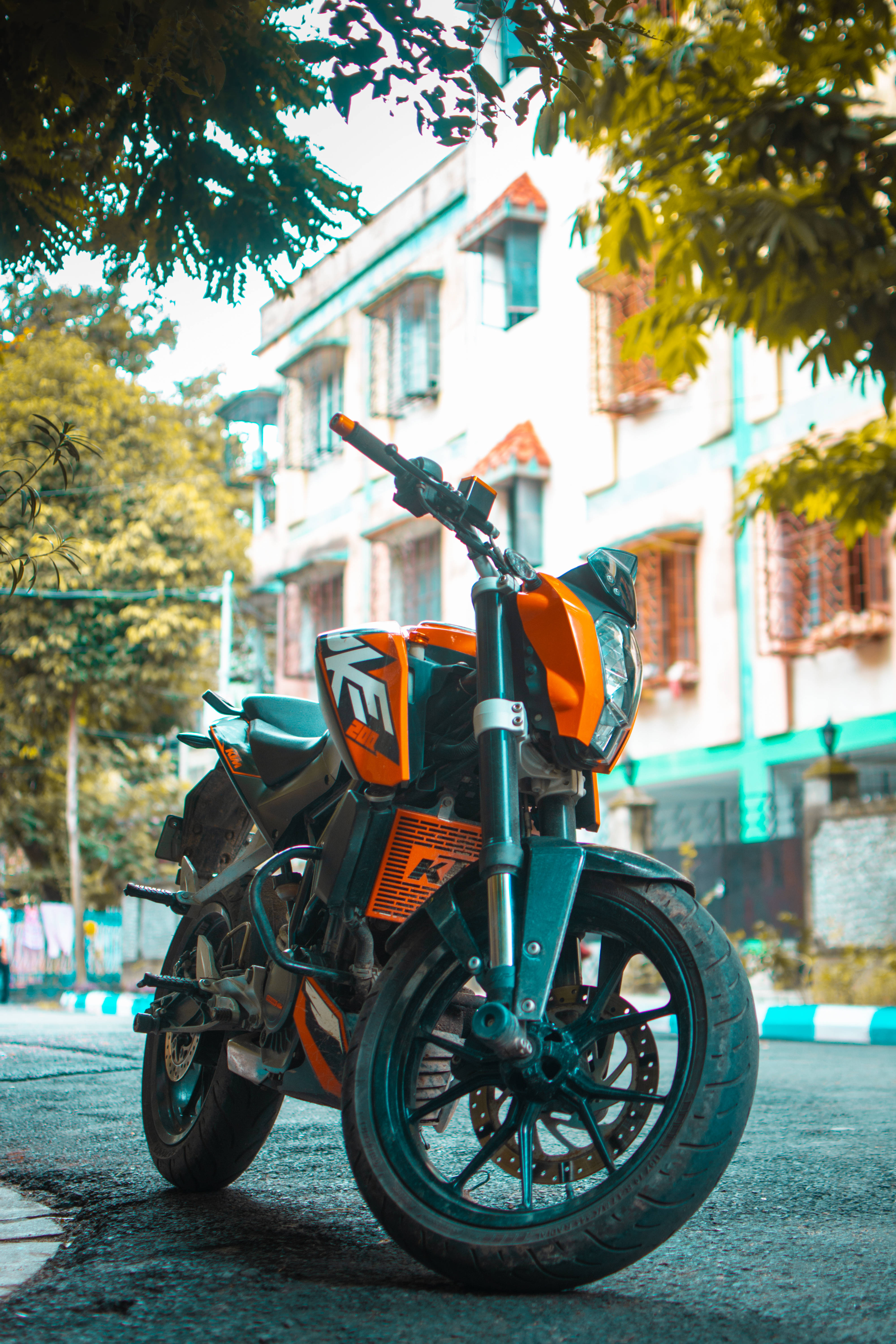 KTM Duke 200, orange, teal, 5K Phone Wallpaper