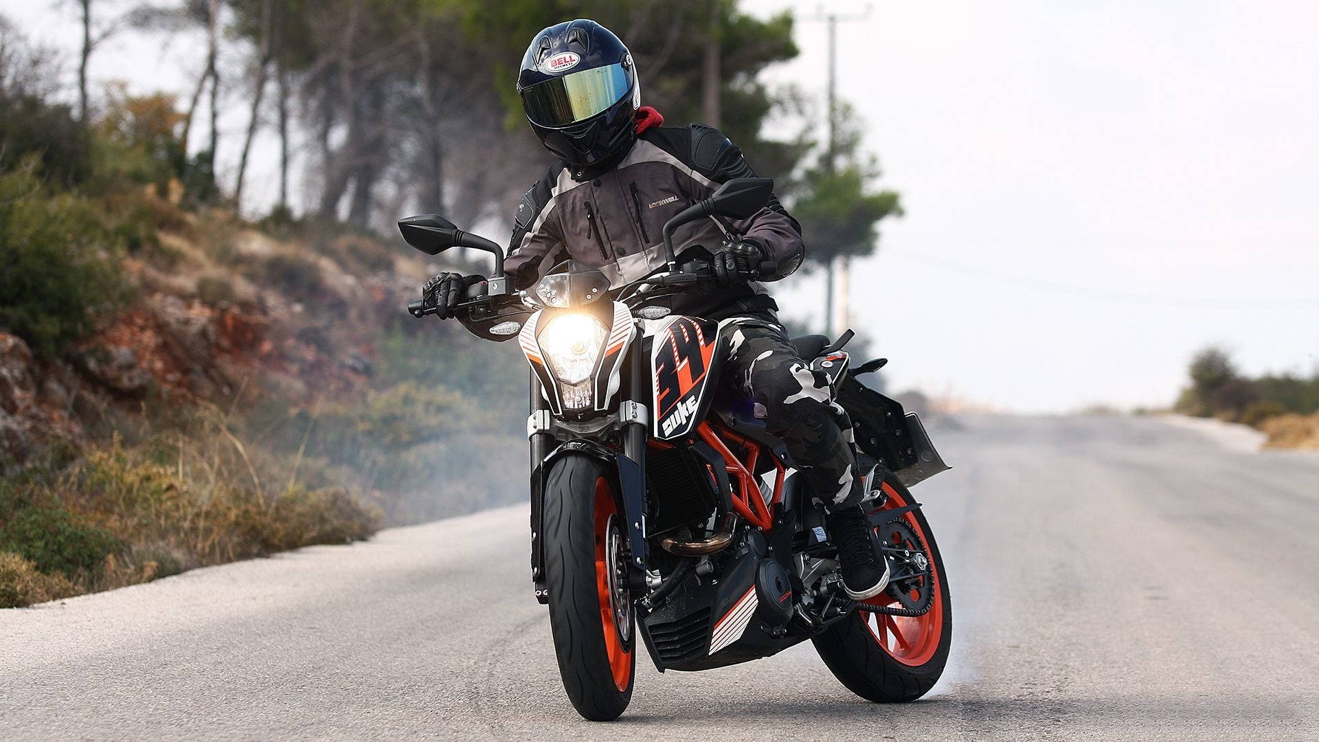 KTM Duke 390, sportbike, bright orange wheels, Full HD Desktop Wallpaper