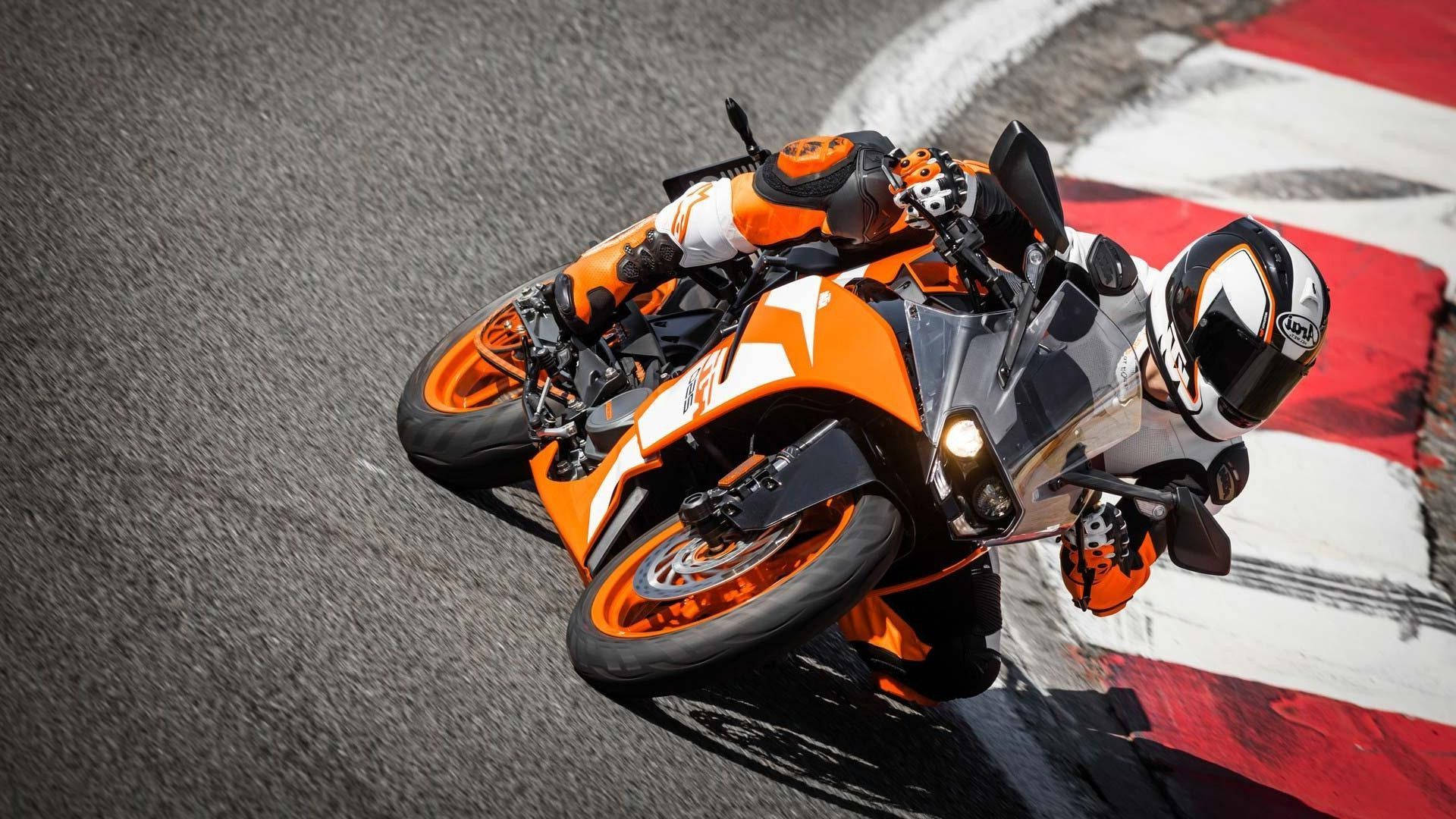KTM Duke 390, vibrant orange, racetrack, Full HD Desktop Wallpaper