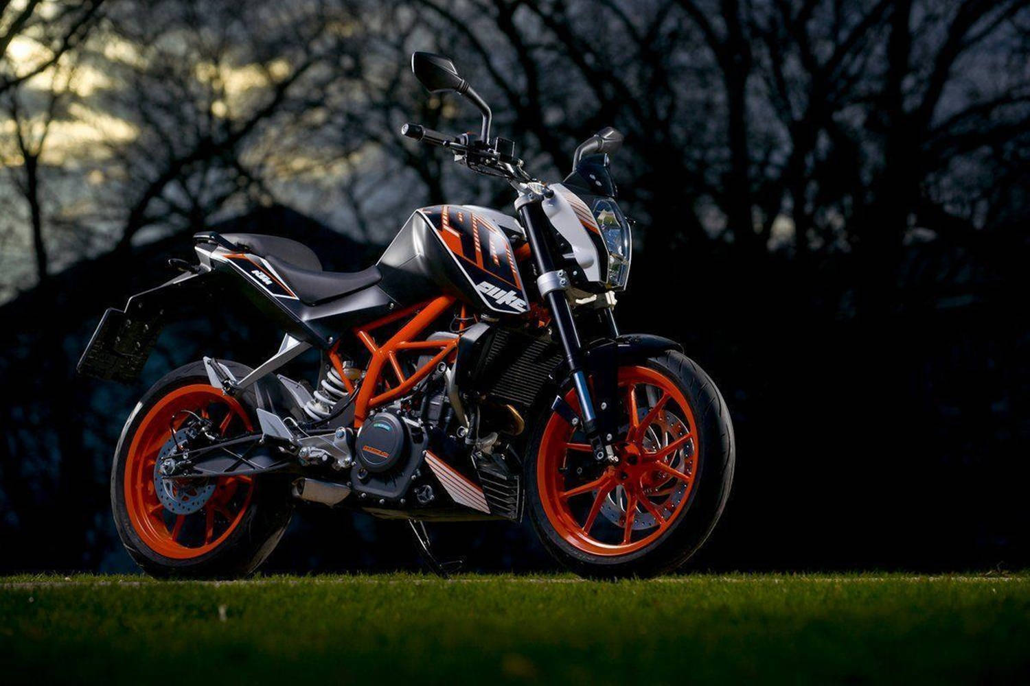 KTM Duke 390, orange and black, dusk, HD Desktop Wallpaper