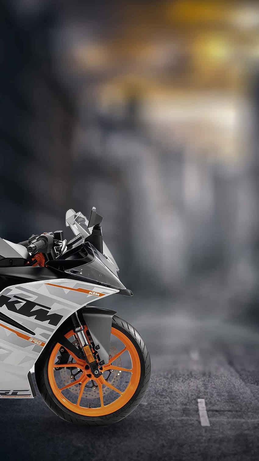 KTM Duke, orange wheels, wet urban street, HD Phone Wallpaper