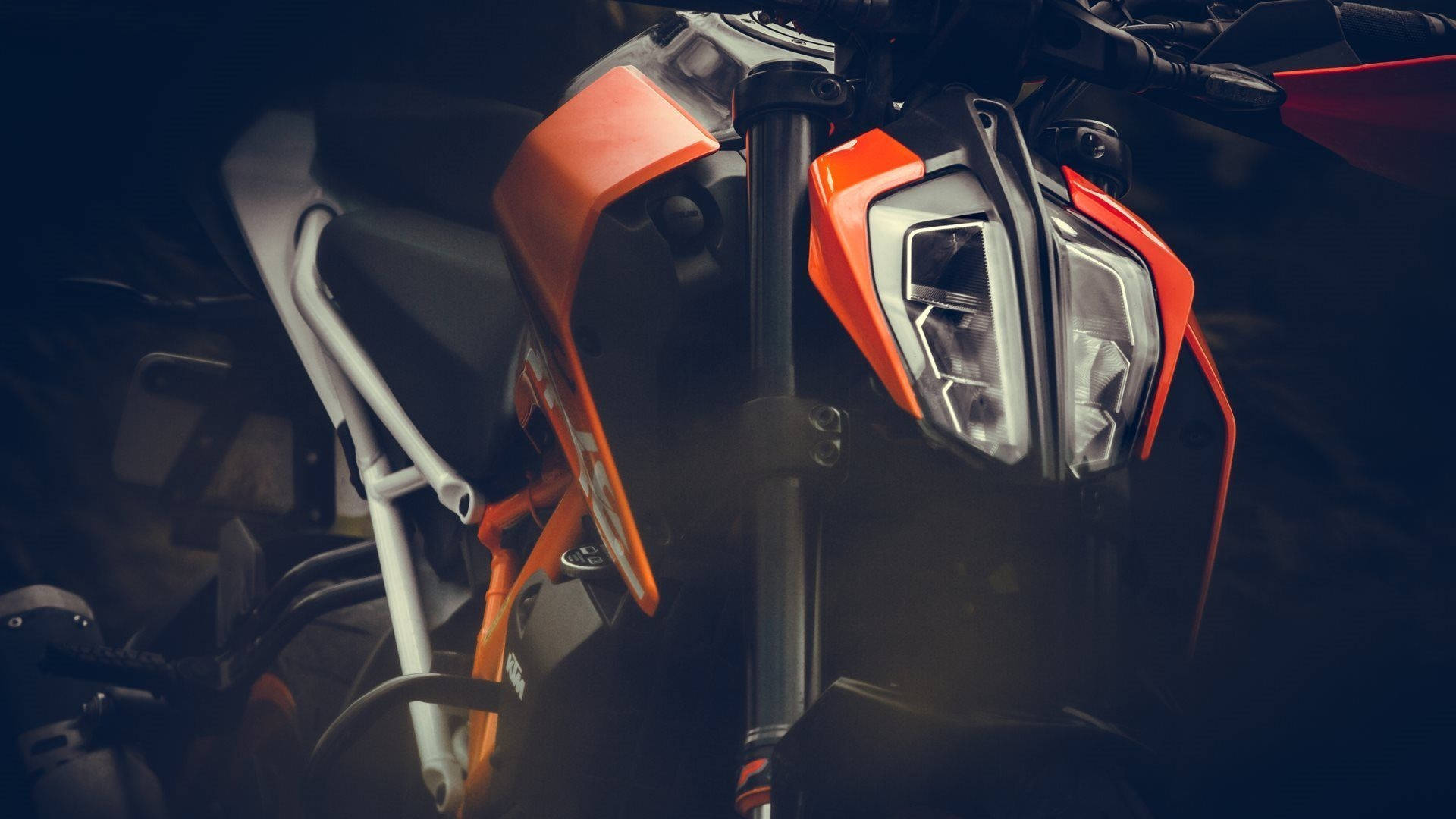 KTM Duke 390, orange and black, headlight, Full HD Desktop Wallpaper