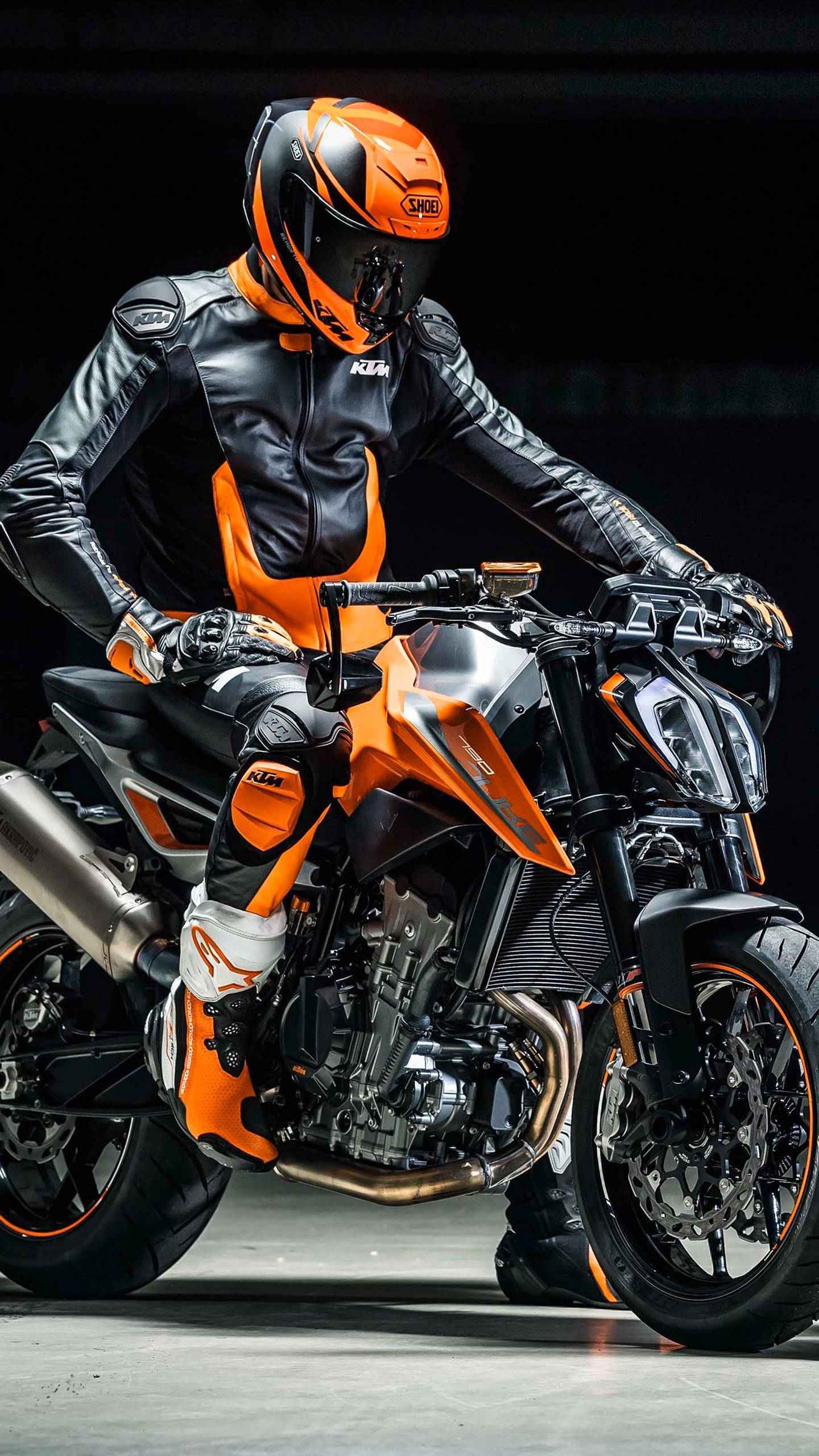 KTM, KTM RC 390, black and orange gear, 2K Phone Wallpaper