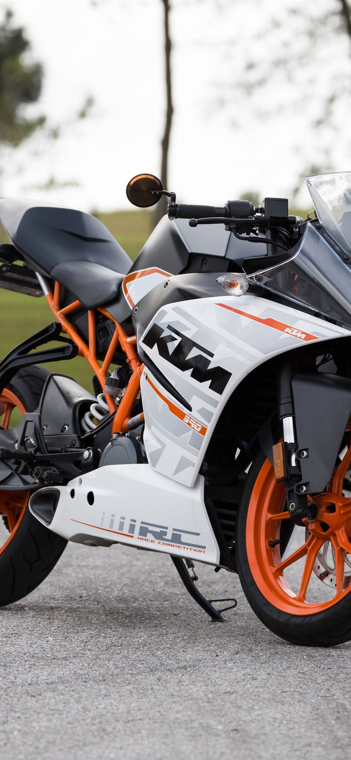 KTM RC, white and orange, asphalt, Full HD Phone Wallpaper