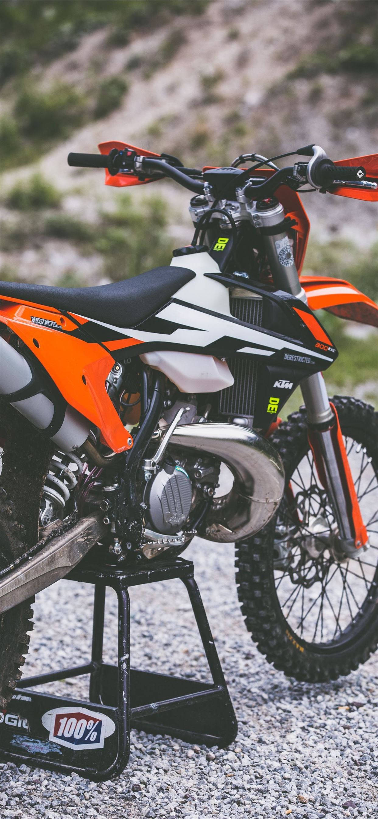 KTM, dirt bike, vibrant orange and white, 2K Phone Wallpaper