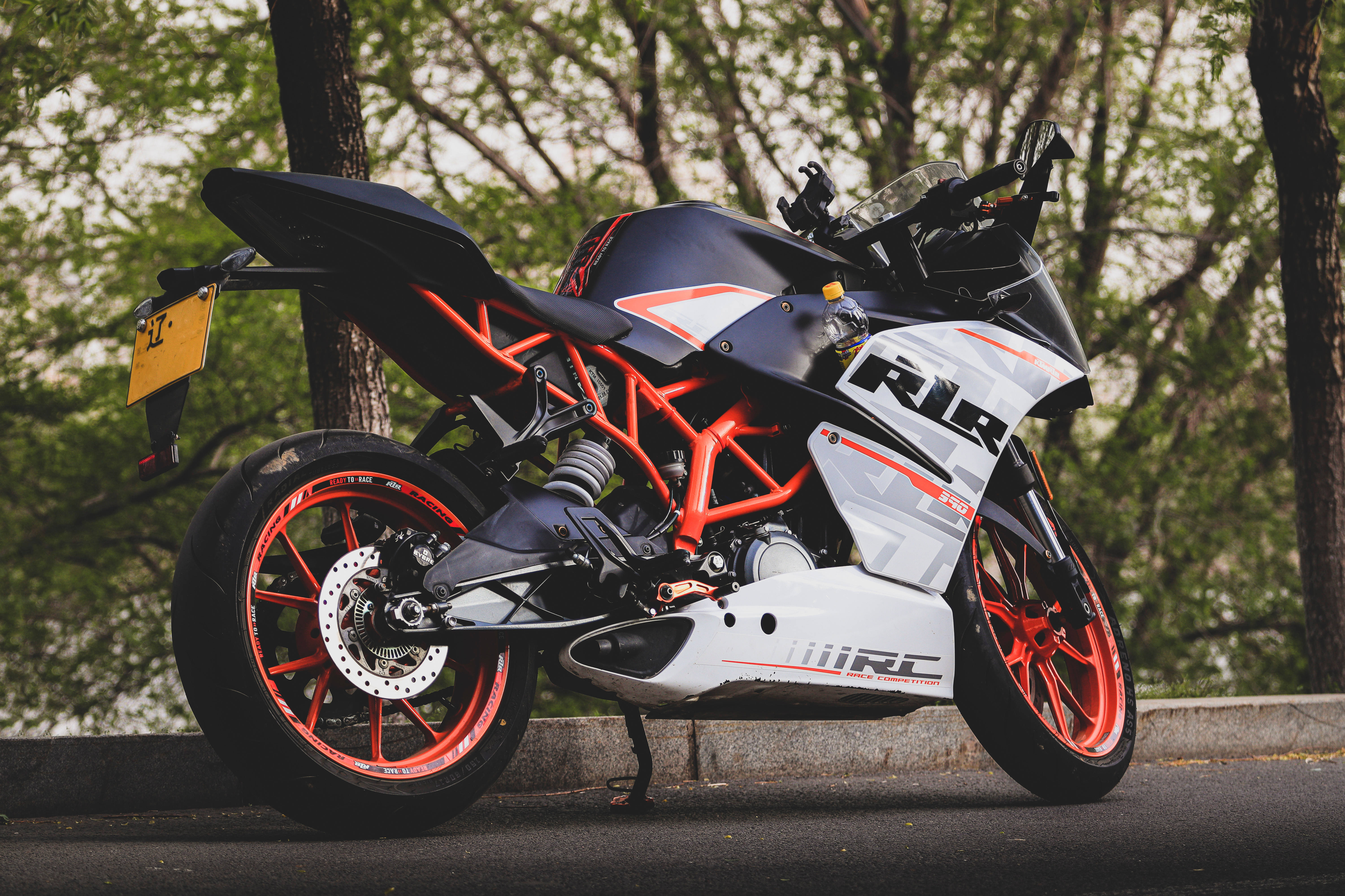 KTM RC 390, white and orange, pavement, 5K Desktop Wallpaper