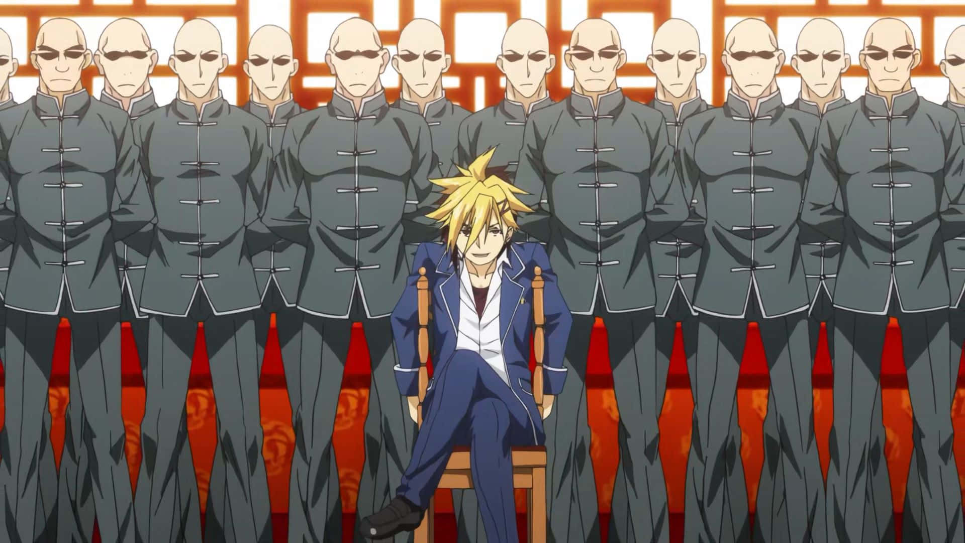 Kuga Terunori, spiky blonde anime boy, blue suit, Full HD Desktop Wallpaper