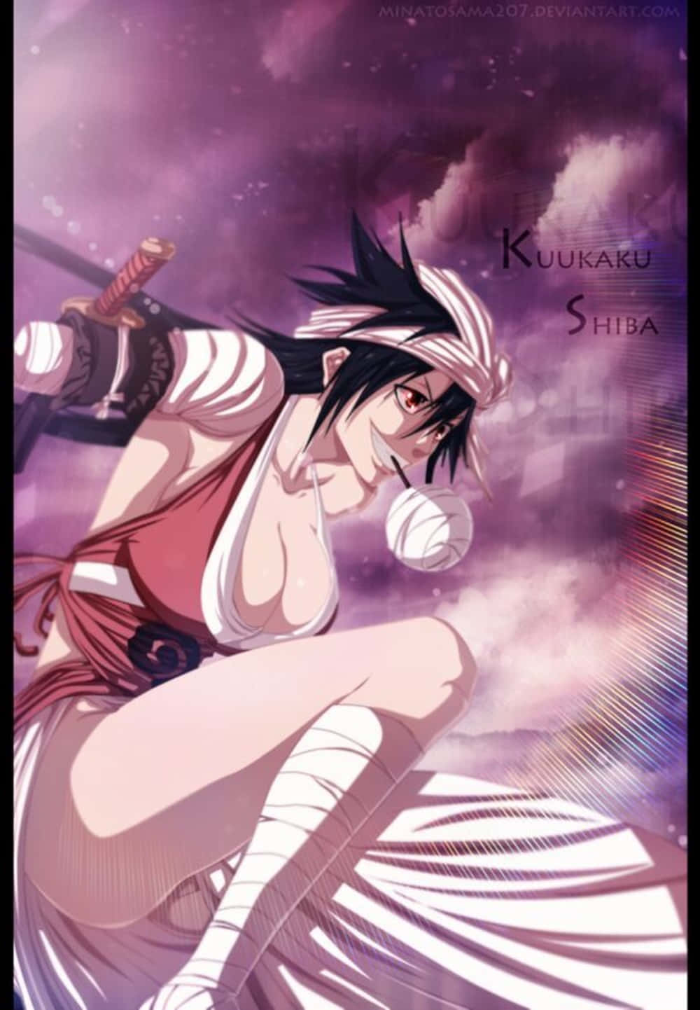 Kukaku Shiba, swirling purple sky, sword, HD Phone Wallpaper