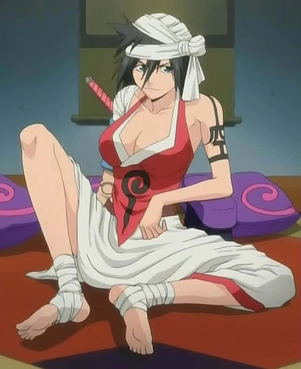 Kukaku Shiba, red floor, red and white outfit, SD Phone Wallpaper
