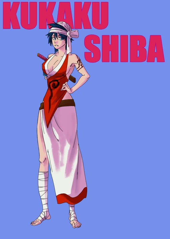 Kukaku Shiba, red and white ninja attire, solid blue background, SD Phone Wallpaper