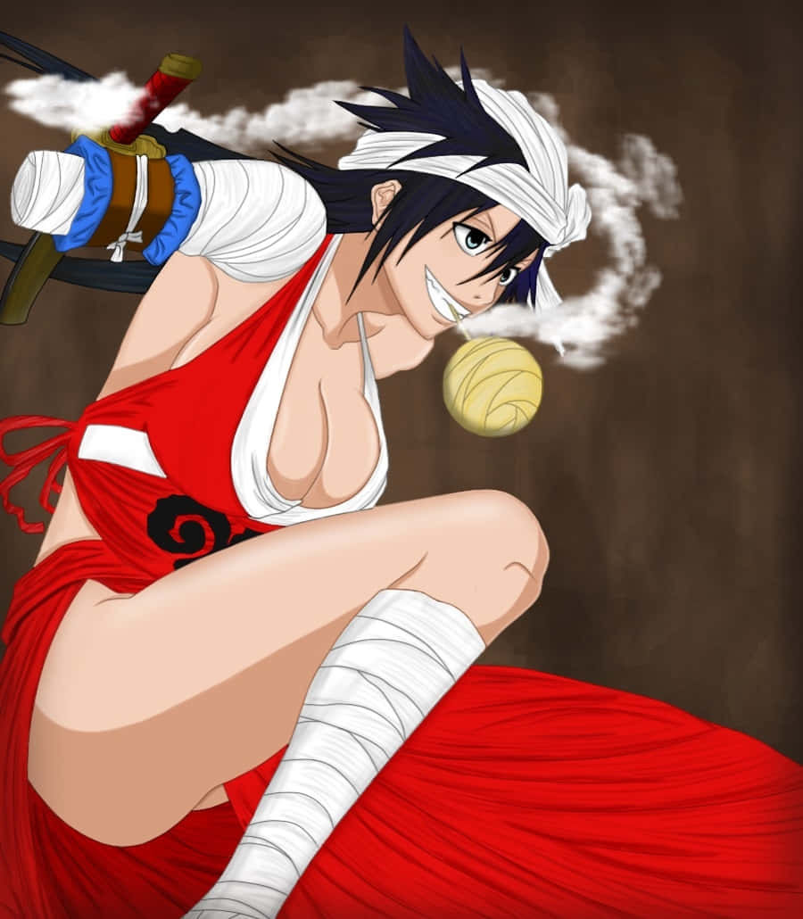 Kukaku Shiba, red and white outfit, sword, SD Phone Wallpaper