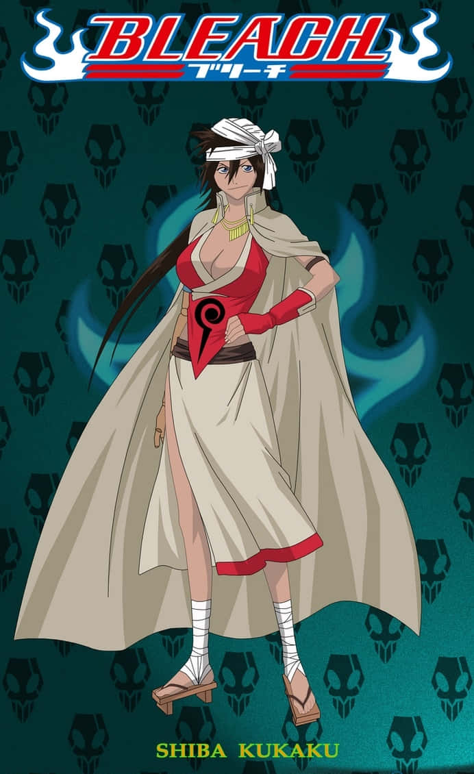 Kukaku Shiba, red and beige outfit, teal background, SD Phone Wallpaper
