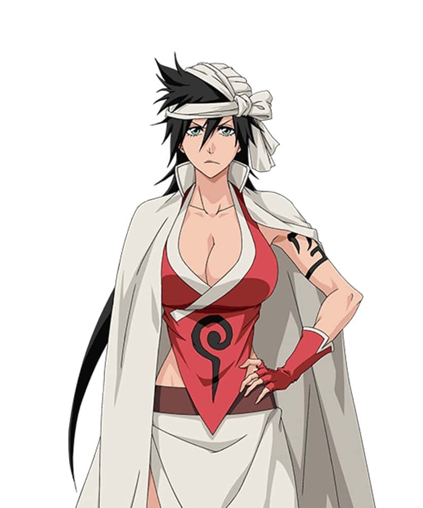 Kukaku Shiba, fiery crimson and white outfit, black hair, SD Phone Wallpaper