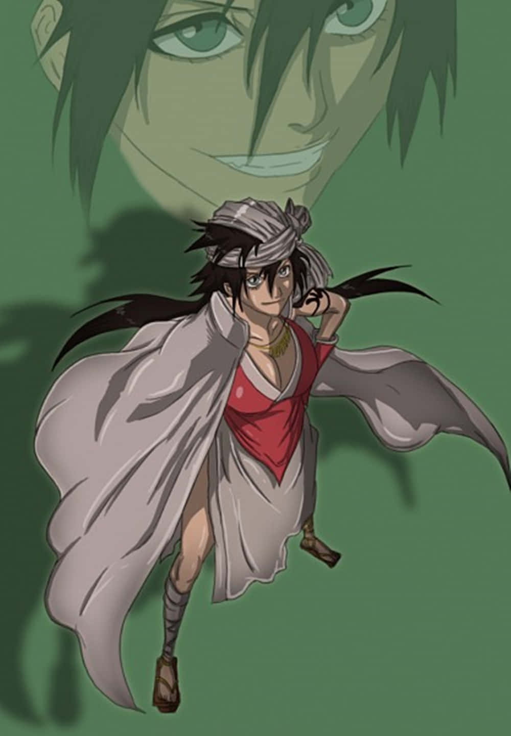 Kukaku Shiba, red and gray robes, green-faced figure, HD Phone Wallpaper