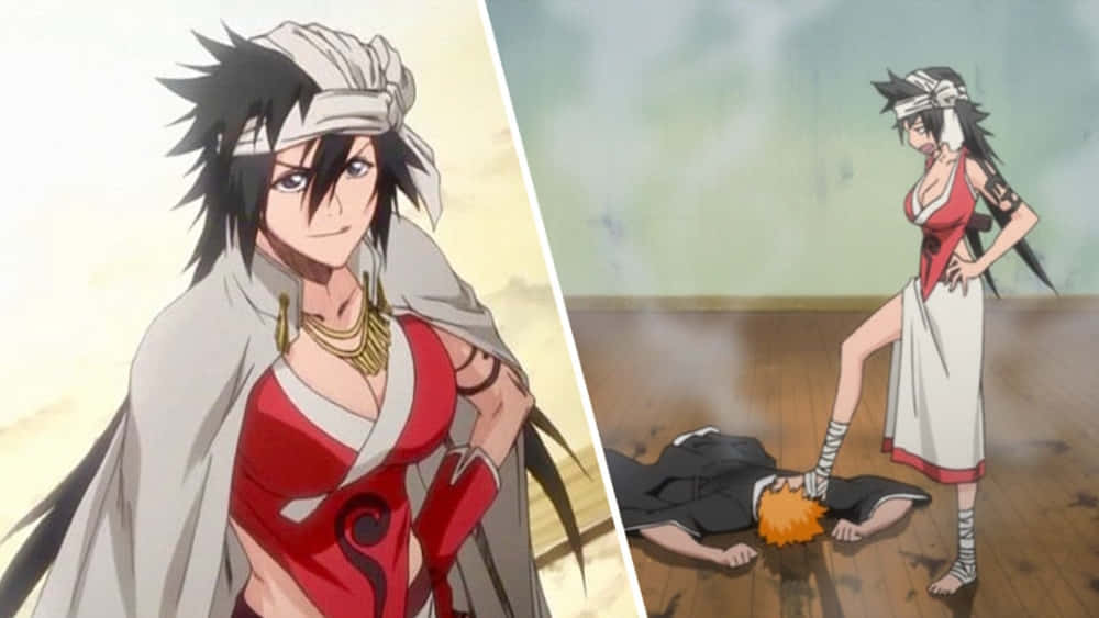 Kukaku Shiba, red and white outfit, smoky room, SD Desktop Wallpaper
