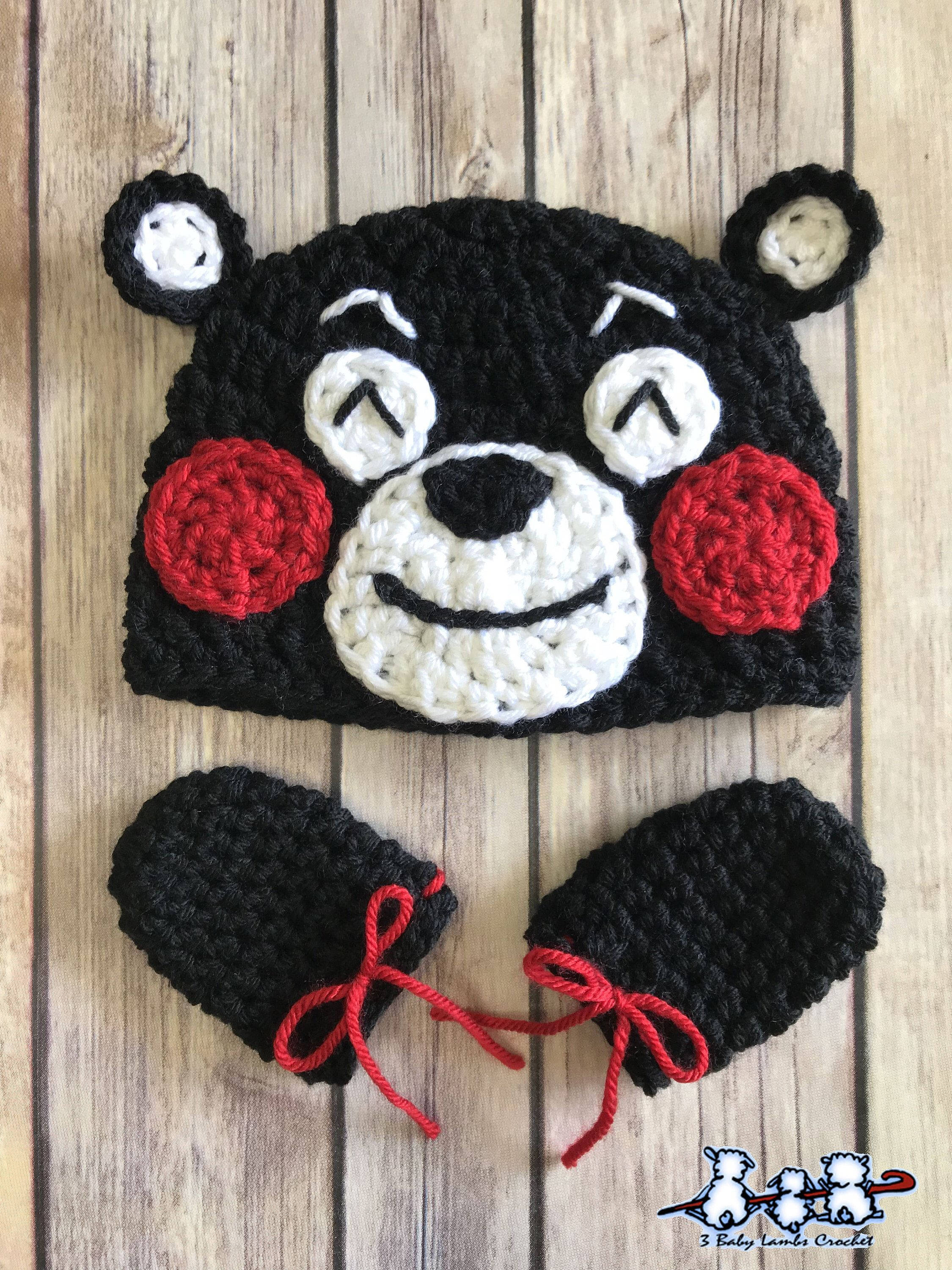 Kumamon, black crochet bear hat, red cheeks, 2K Phone Wallpaper