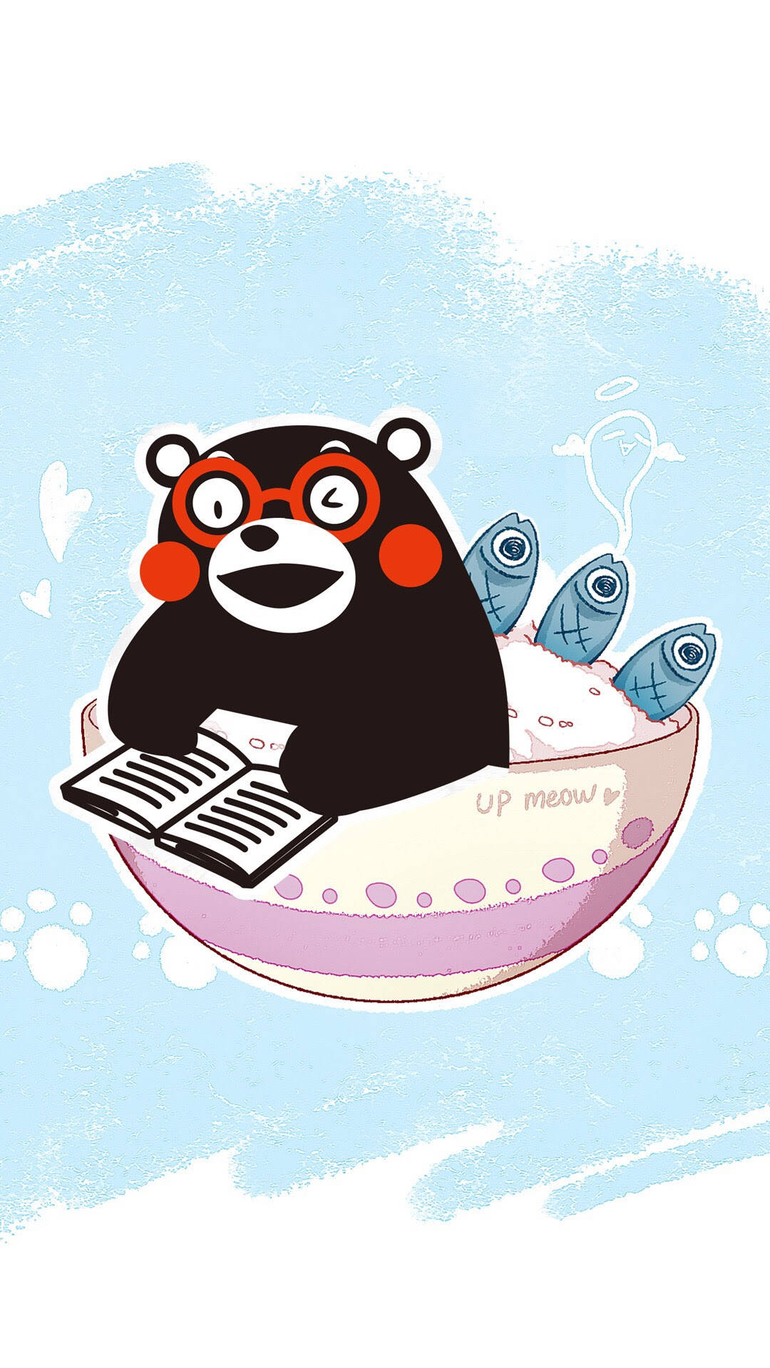 Kumamon, fish rice bowl, pink bowl, Full HD Phone Wallpaper