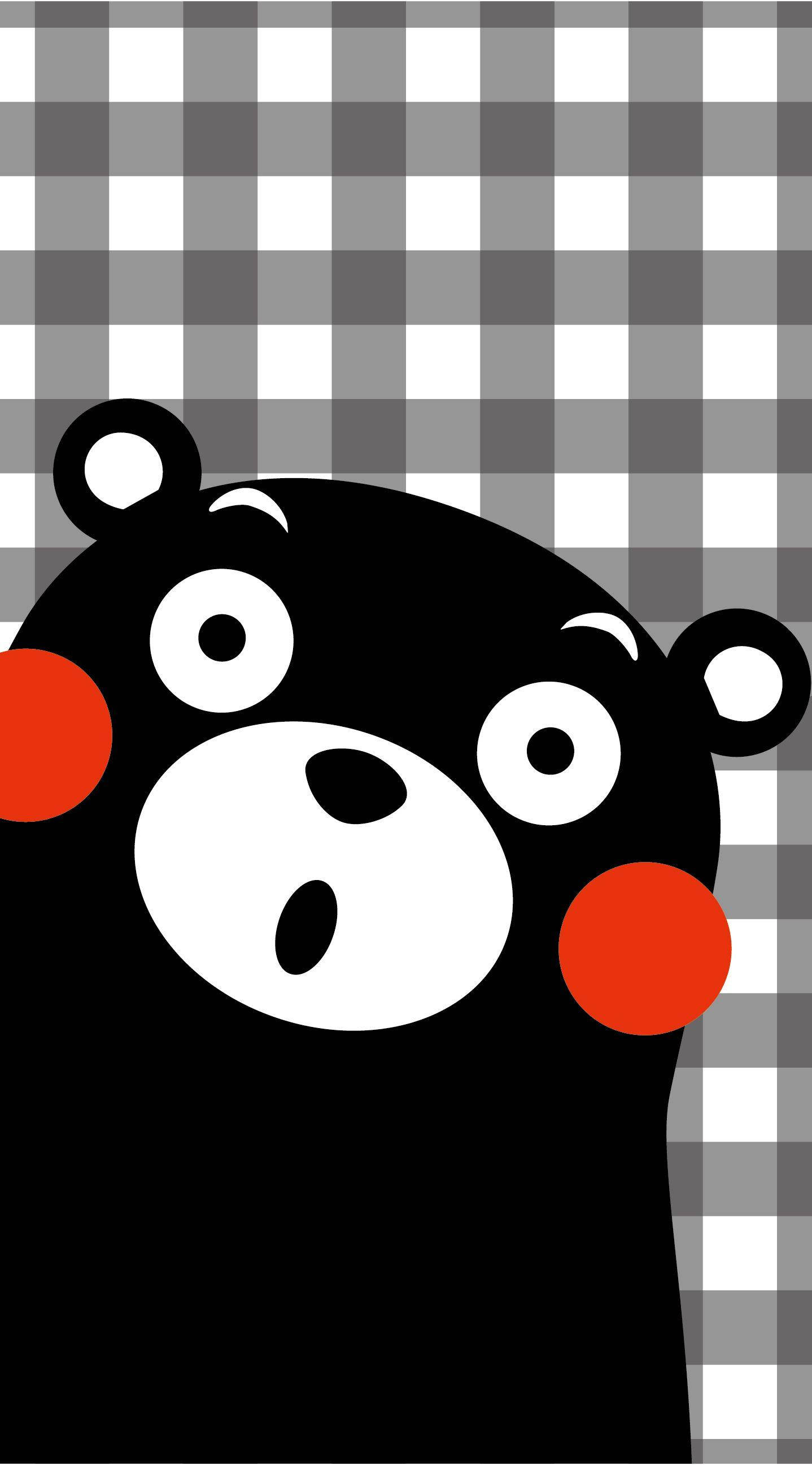 Kumamon, grey gingham, cartoon black bear, 2K Phone Wallpaper