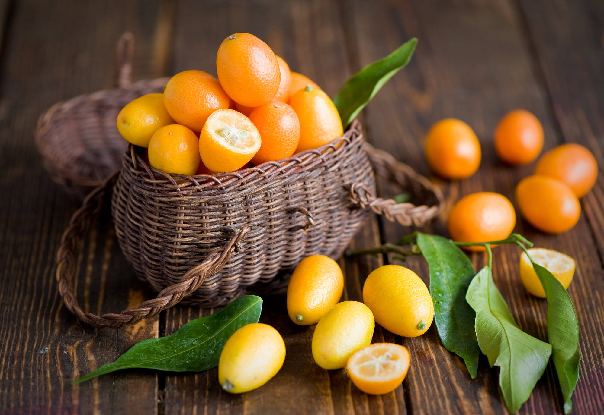 kumquat, woven basket, vibrant orange kumquats, Full HD Desktop Wallpaper