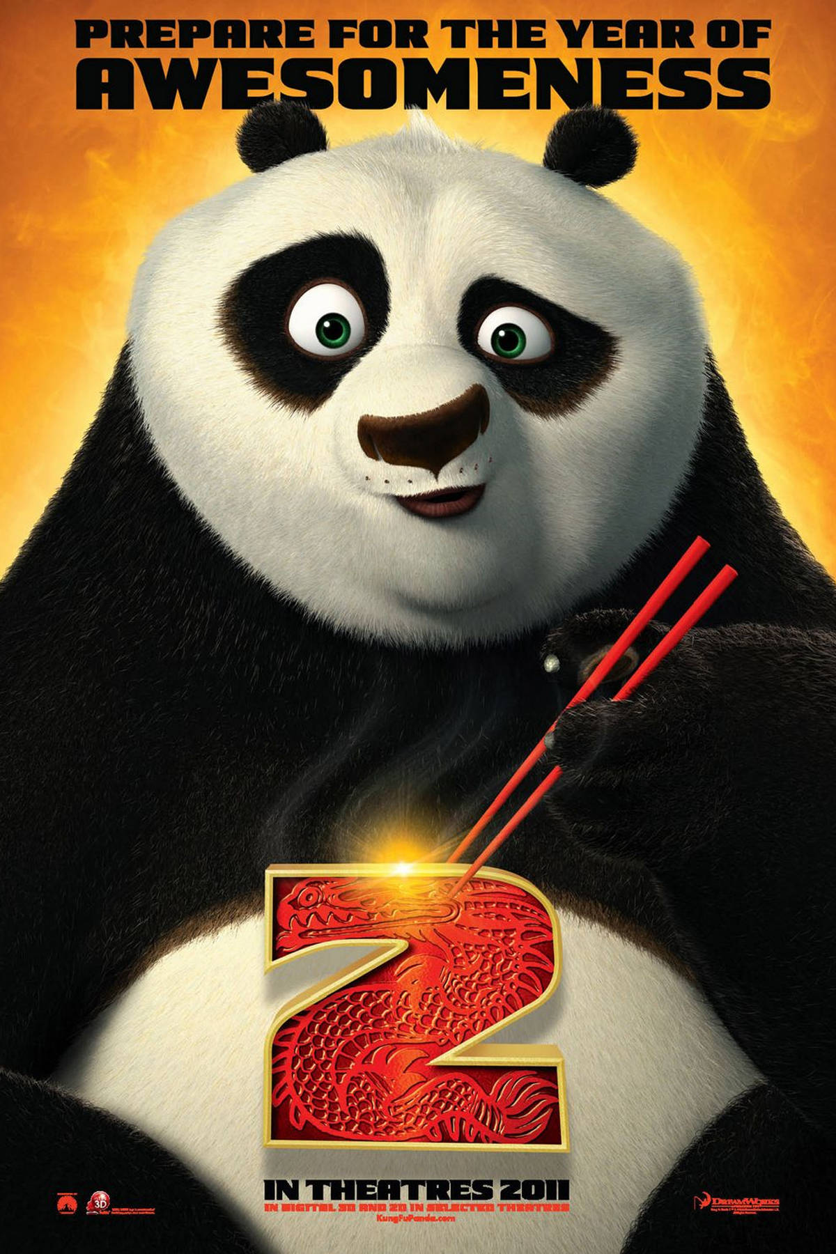 Kung Fu Panda, red chopsticks, glowing red dragon number two, HD Phone Wallpaper