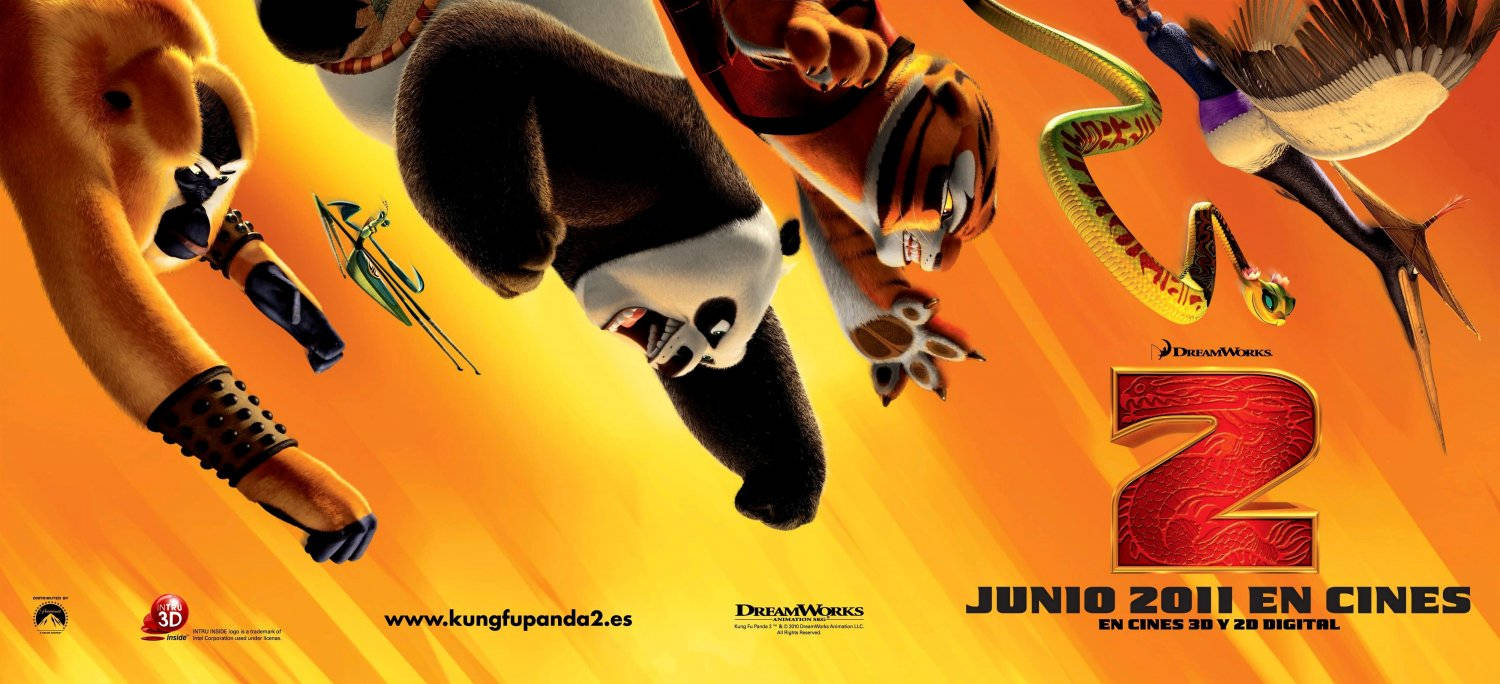 Kung Fu Panda 2, fiery orange background, bold red number two, HD Desktop Wallpaper
