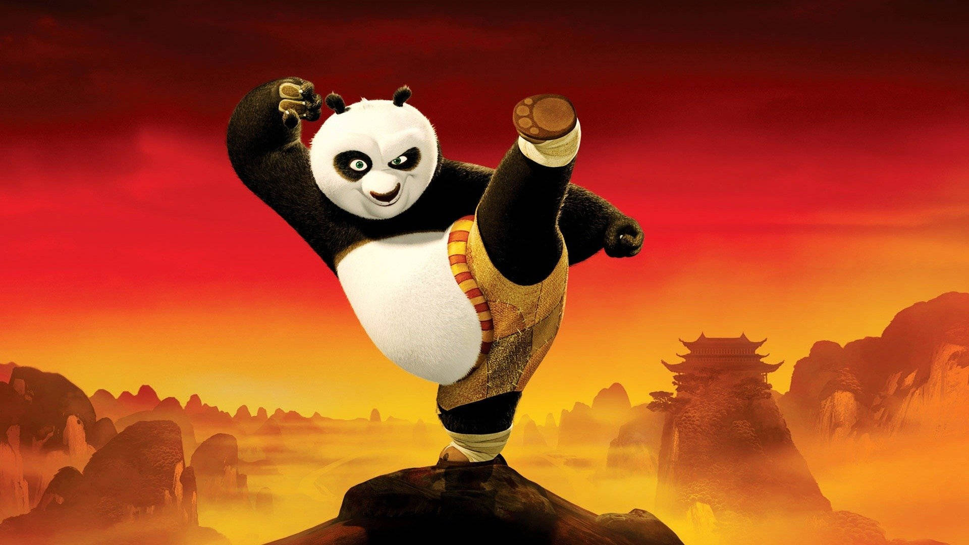 Kung Fu Panda 2, red gradient, mountains, Full HD Desktop Wallpaper