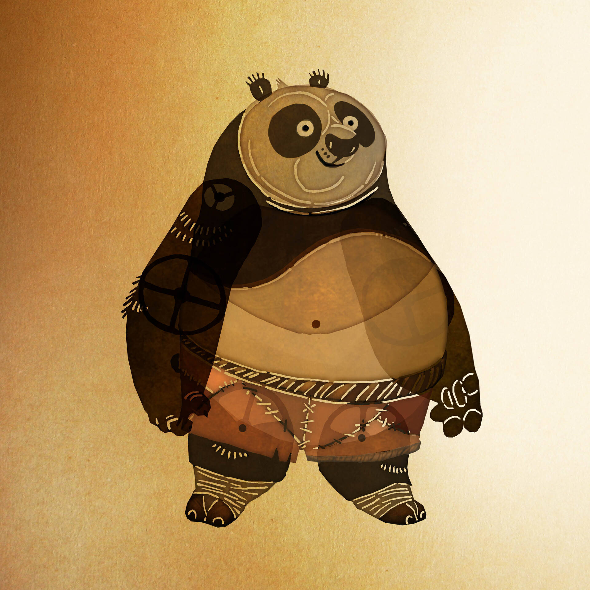 Kung Fu Panda 2, cartoon panda, stitched patches, Full HD Desktop Wallpaper