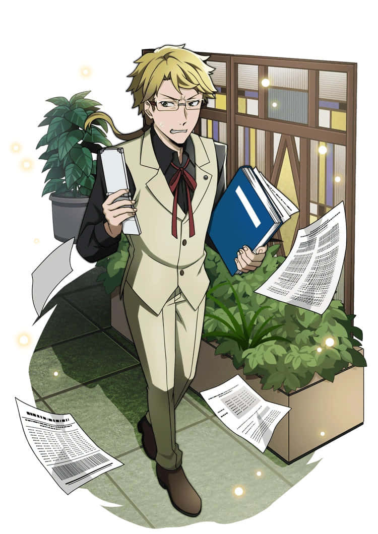 Kunikida, beige suit, cluttered office, SD Phone Wallpaper