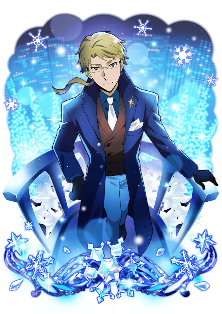 Kunikida, blue suit, glowing ice crystals, SD Phone Wallpaper