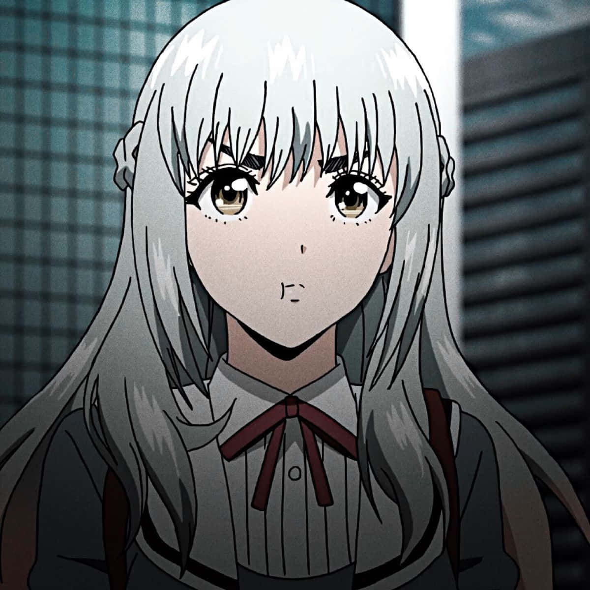Kuon Shinzaki, silver-haired anime girl, school uniform, SD Desktop Wallpaper