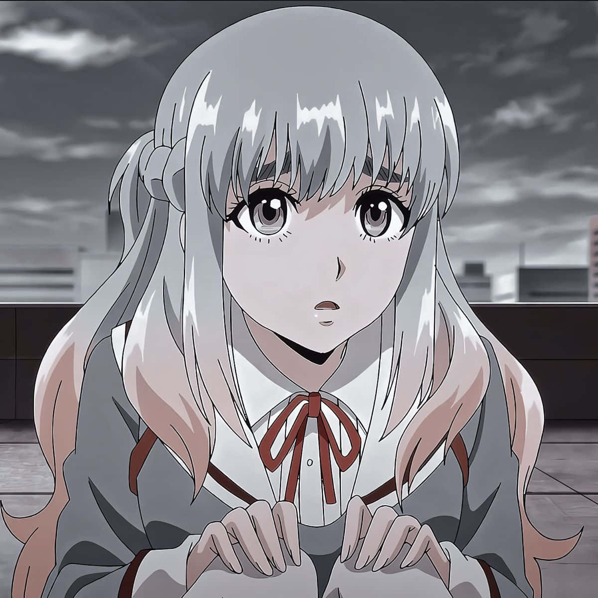 Kuon Shinzaki, silver-haired, school uniform, SD Desktop Wallpaper