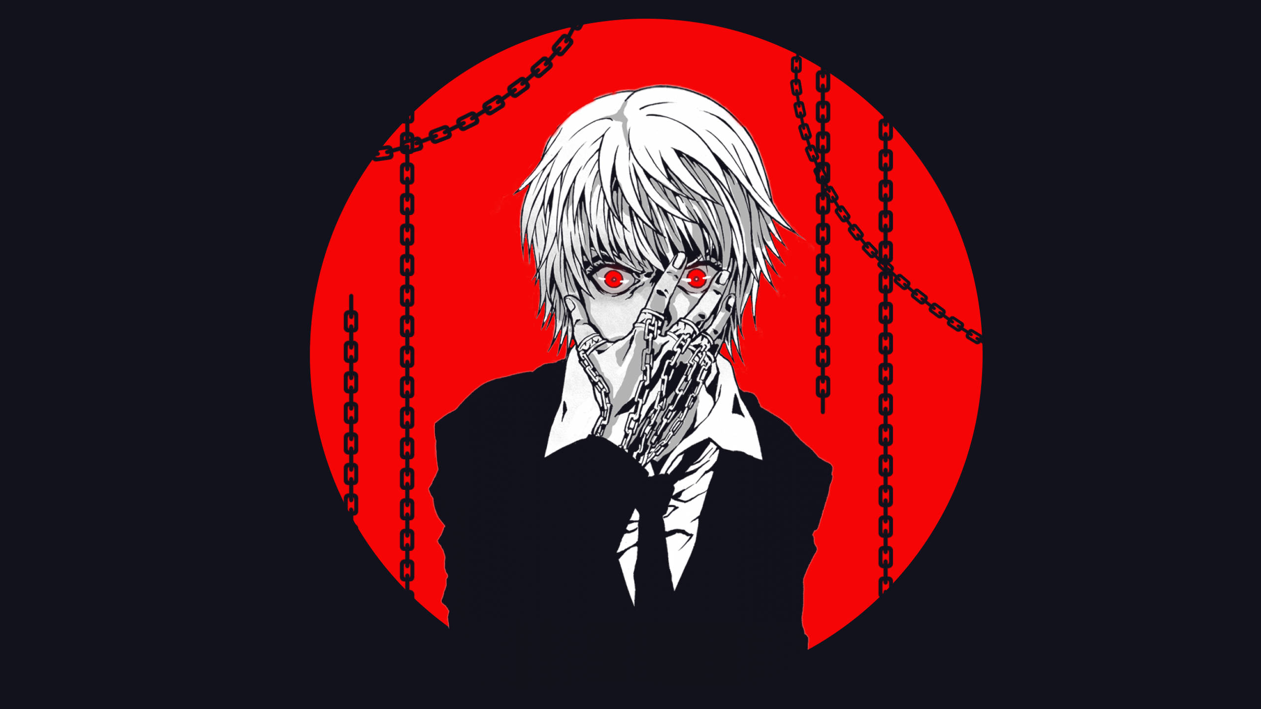 Kurapika, white-haired, red eyes, 2K Desktop Wallpaper