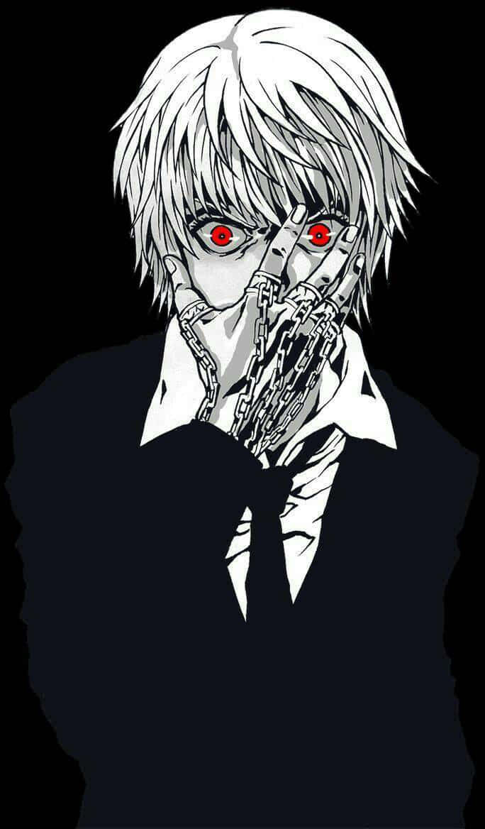 Kurapika, white hair, glowing red eyes, SD Phone Wallpaper