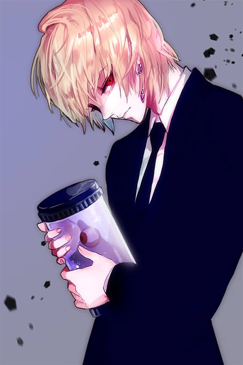 Kurapika, blonde anime character, dark suit, SD Phone Wallpaper
