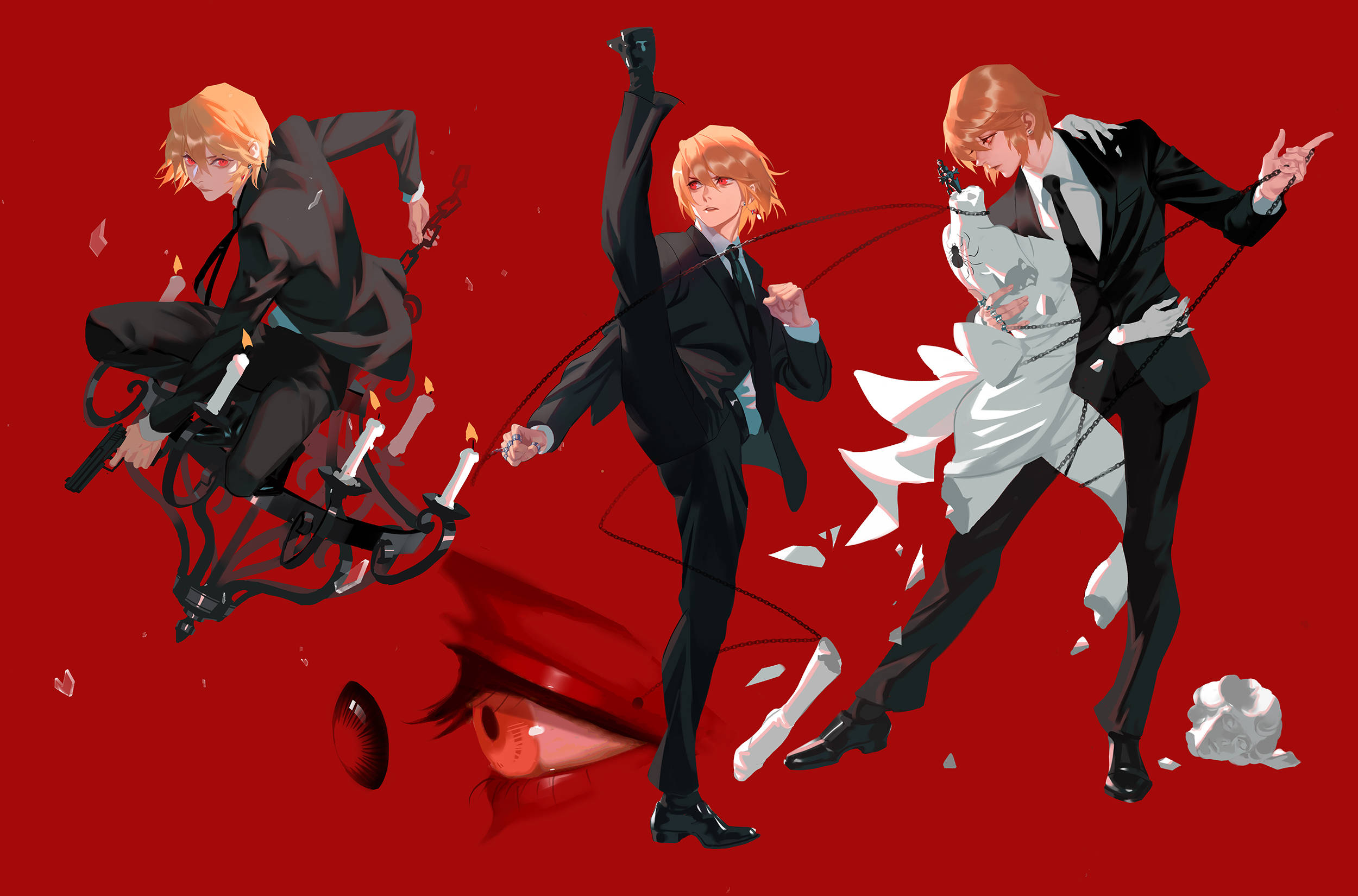 Kurapika, chains, candles, Full HD Desktop Wallpaper