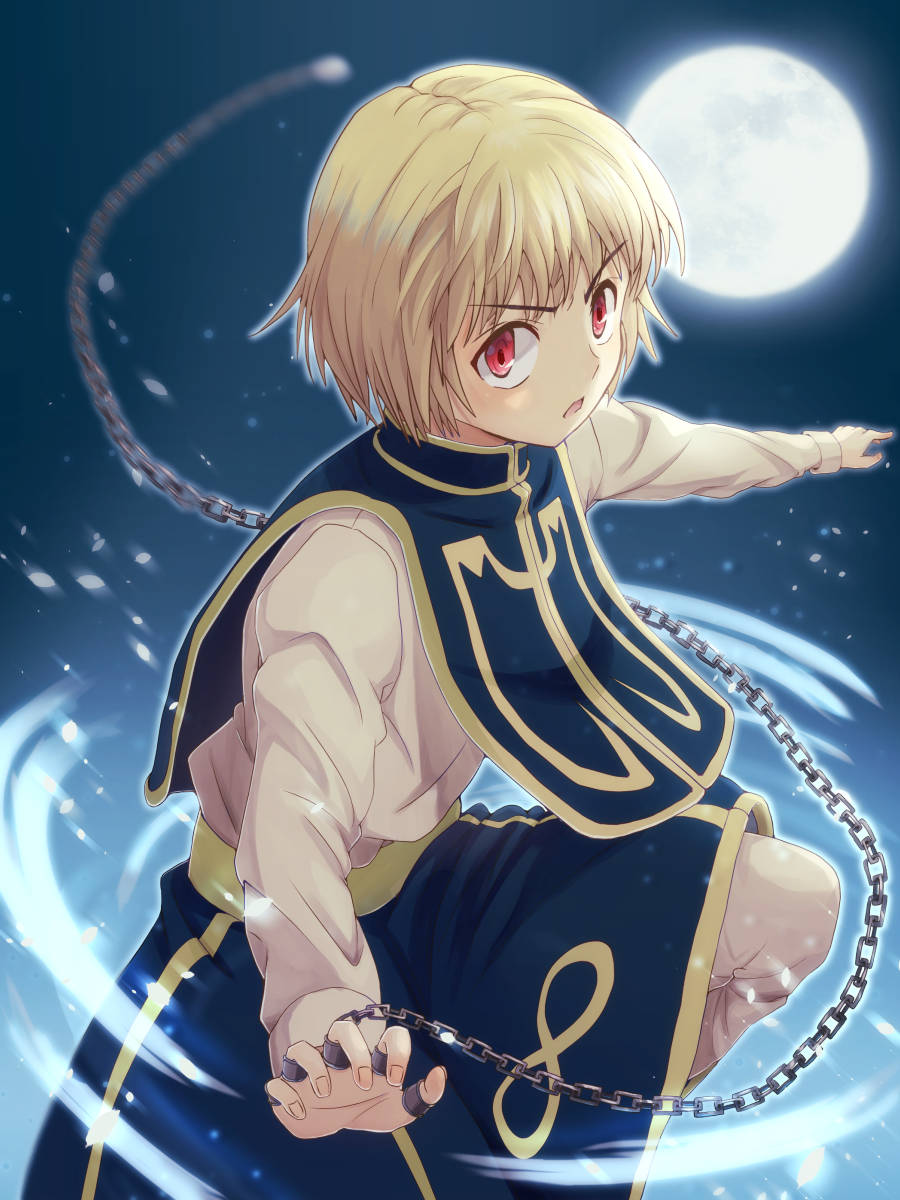 Kurapika, glowing chain, full moon, SD Phone Wallpaper
