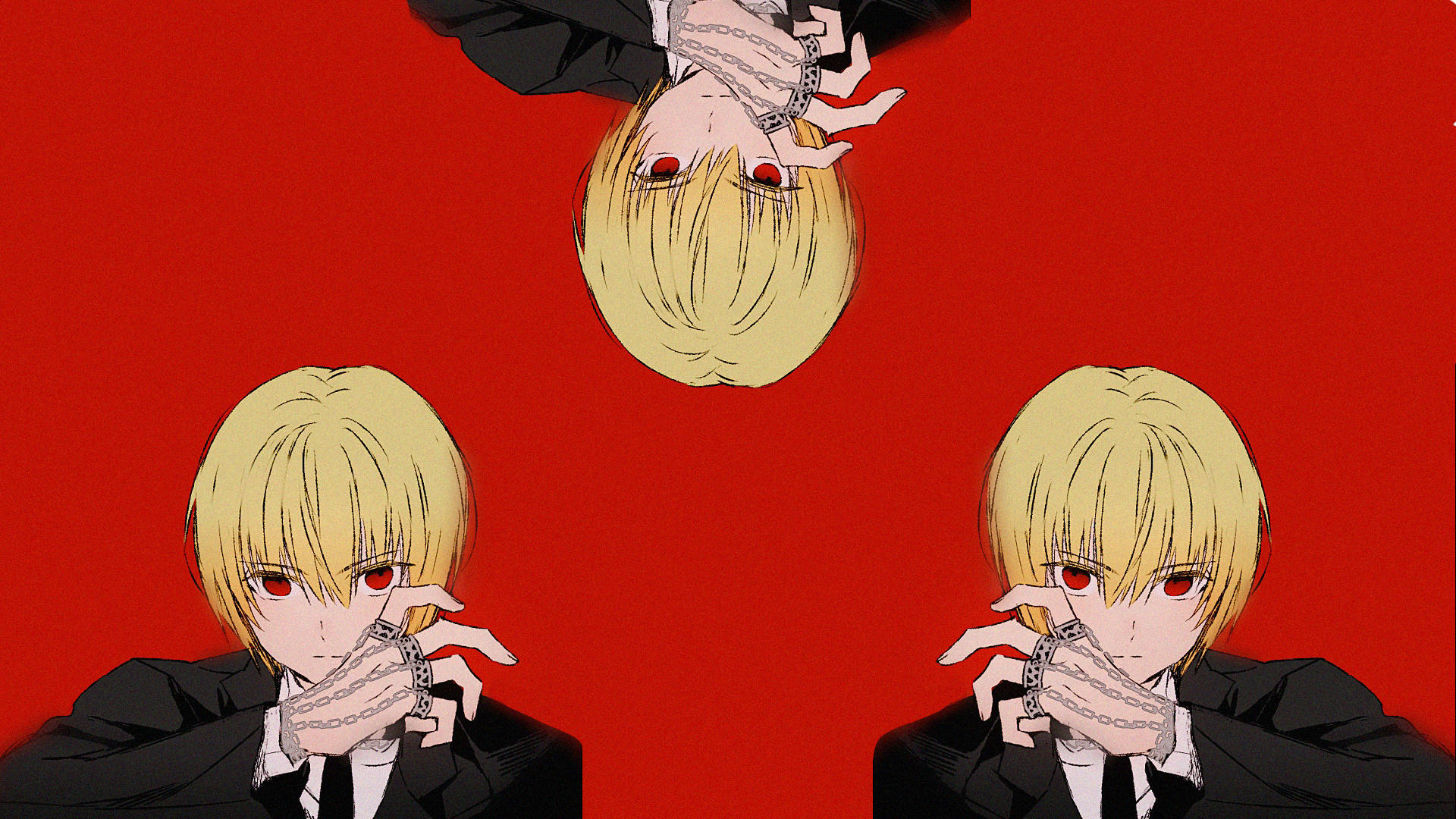 Kurapika, red background, blonde hair, Full HD Desktop Wallpaper