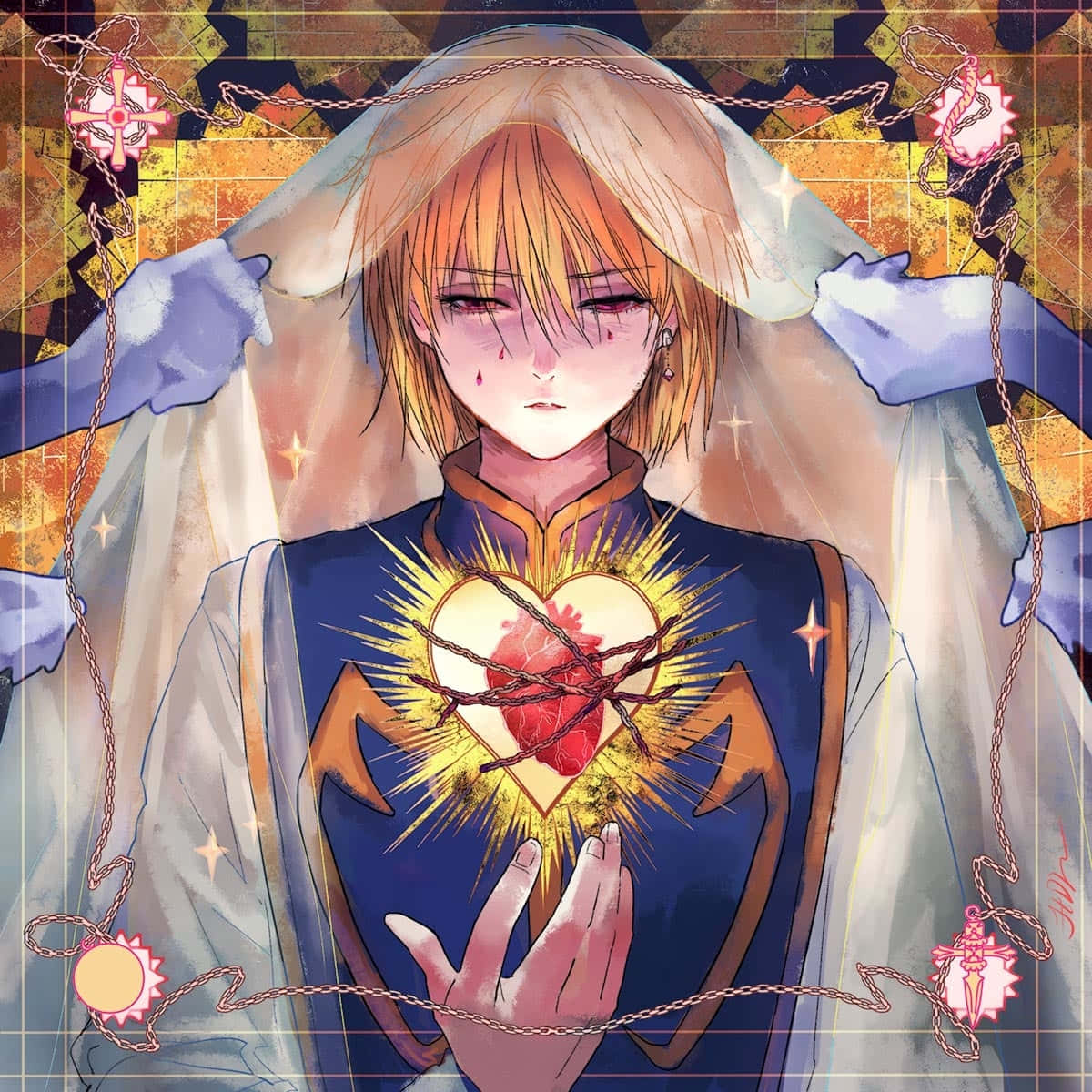 Kurapika, blonde anime character, radiant heart pierced by chains, SD Desktop Wallpaper