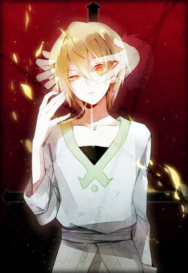 Kurapika, blonde anime boy, glowing orange eyes, SD Phone Wallpaper