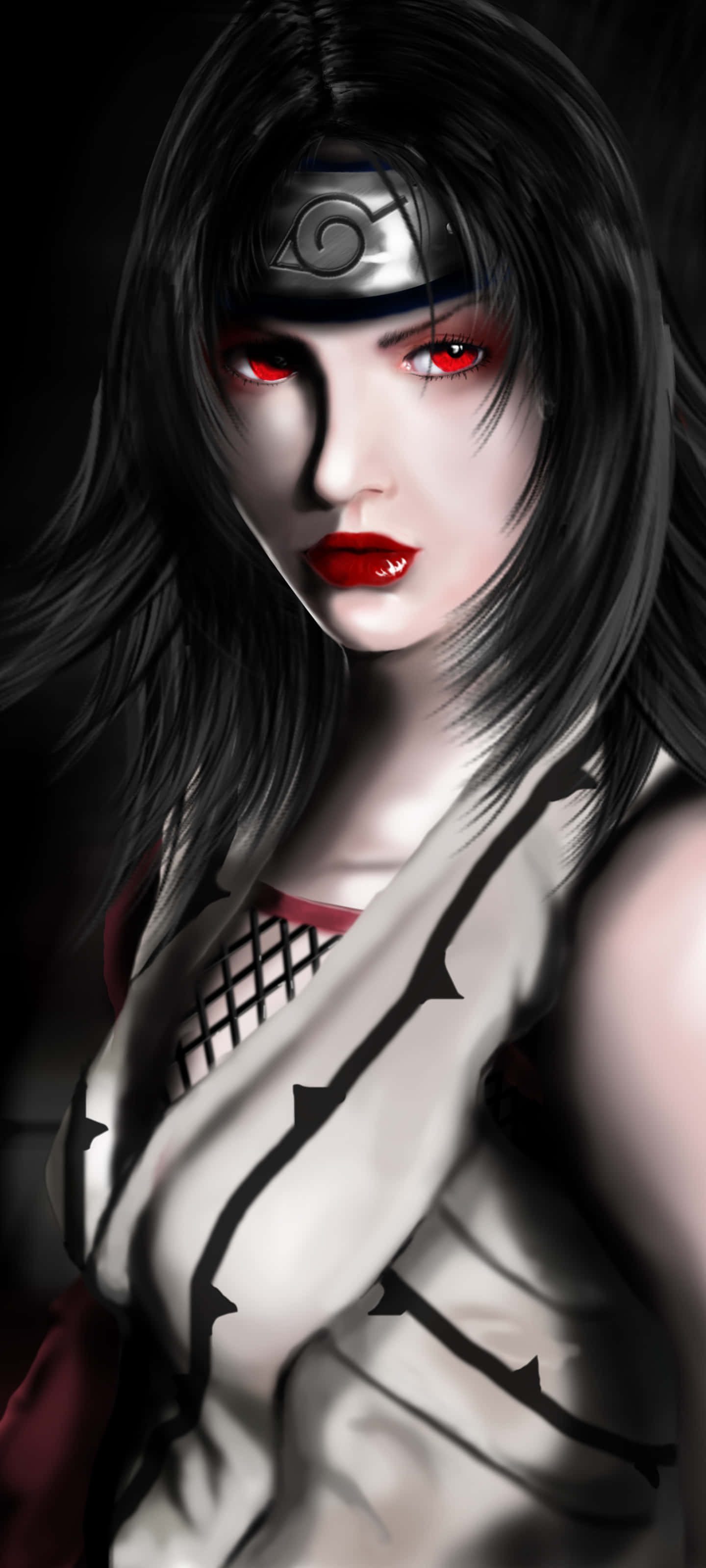 Kurenai Yuhi, glowing red eyes, black hair, 2K Phone Wallpaper