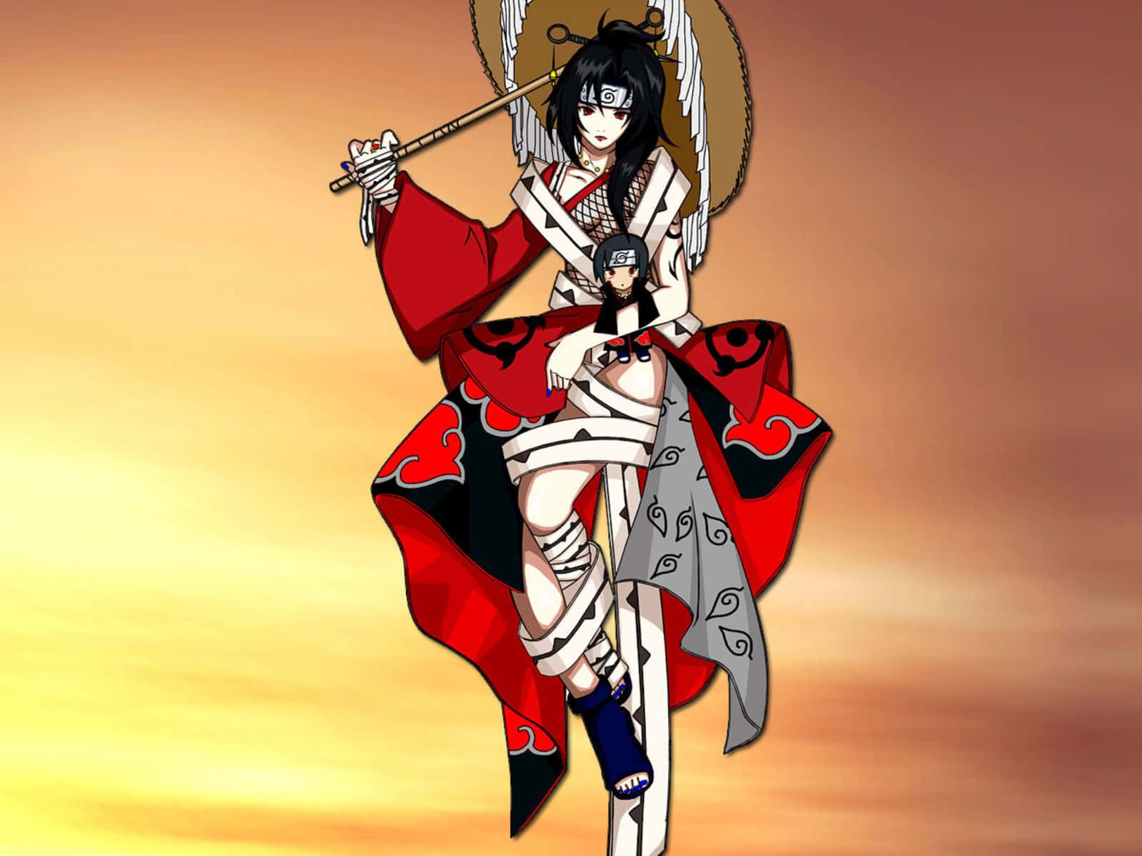 Kurenai Yuhi, red and white ninja attire, wings, HD Desktop Wallpaper