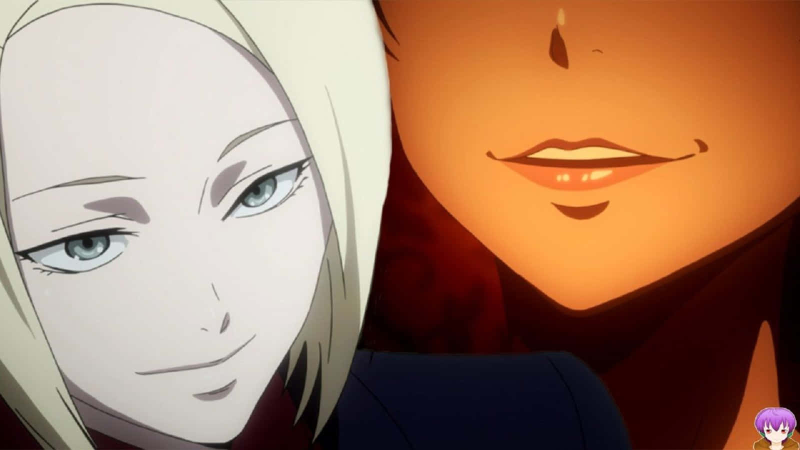 Kureo Mado, blue eyes, orange glow, HD Desktop Wallpaper