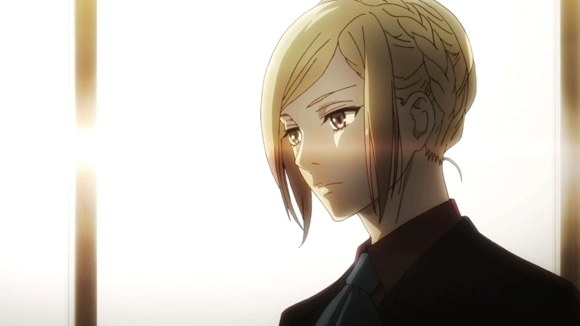 Kureo Mado, braided blonde hair, serious expression, Full HD Desktop Wallpaper