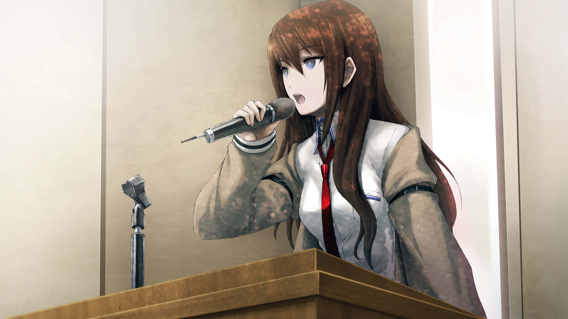 Kurisu Makise, brown-haired, school uniform, Full HD Desktop Wallpaper